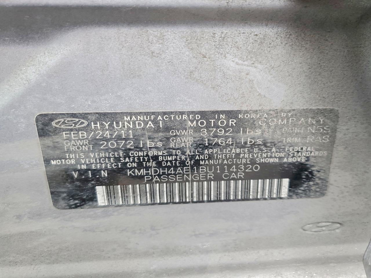 2011 Hyundai Elantra Gls Серый vin: KMHDH4AE1BU114320
