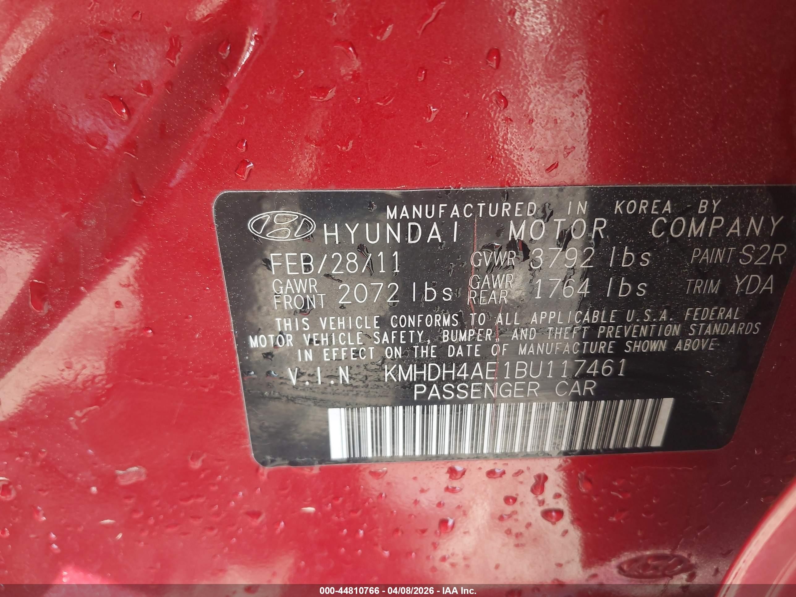 2011 Hyundai Elantra Gls (ulsan Plant) Red vin: KMHDH4AE1BU117461
