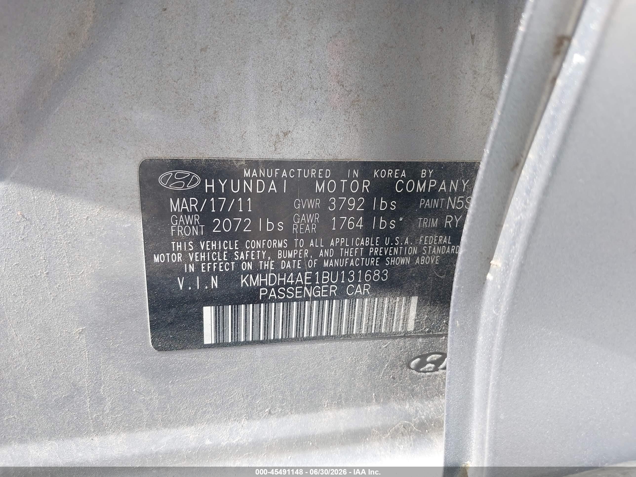 2011 Hyundai Elantra Limited (ulsan Plant) Silver vin: KMHDH4AE1BU131683