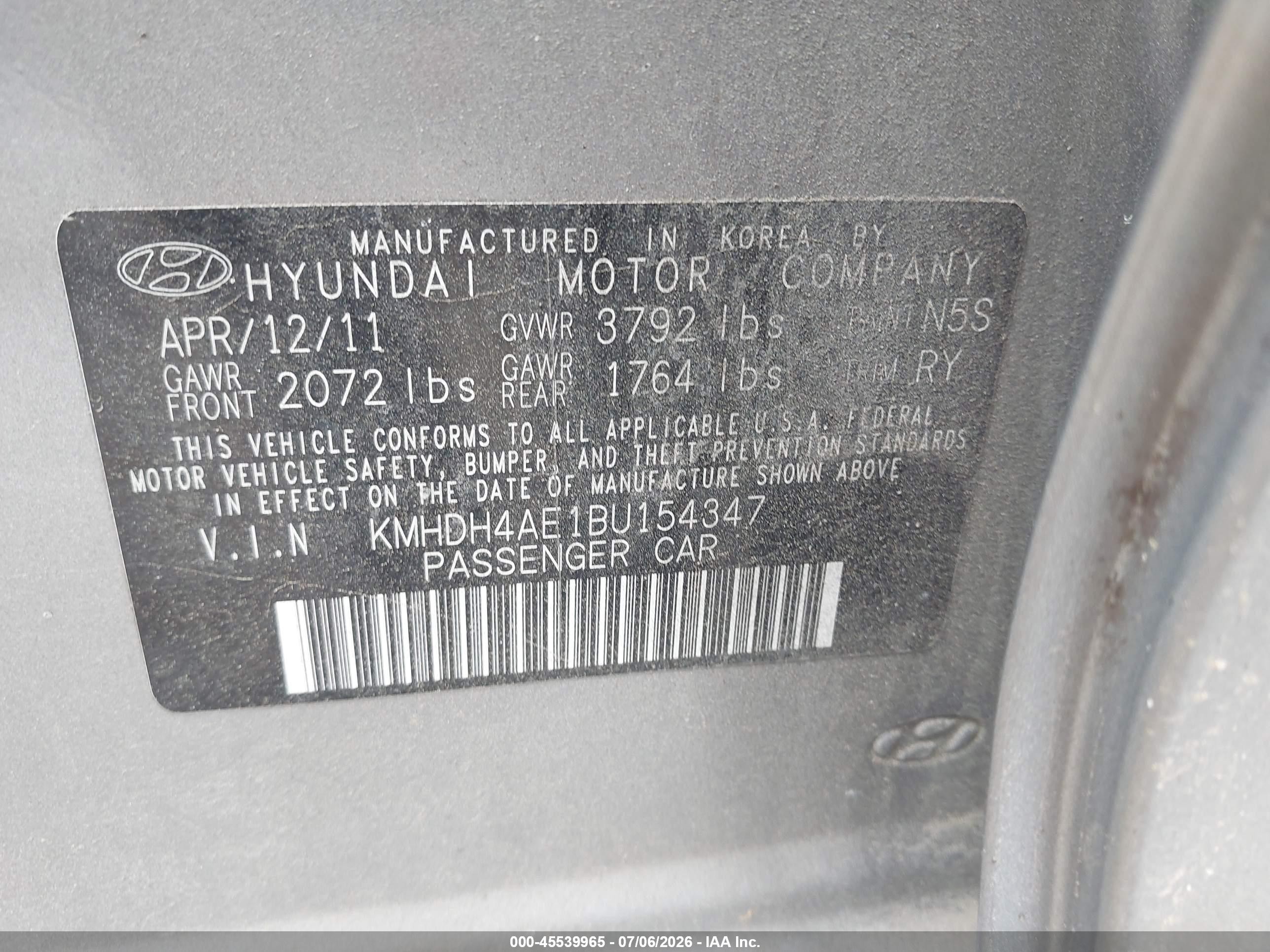 2011 Hyundai Elantra Limited (ulsan Plant) Серый vin: KMHDH4AE1BU154347