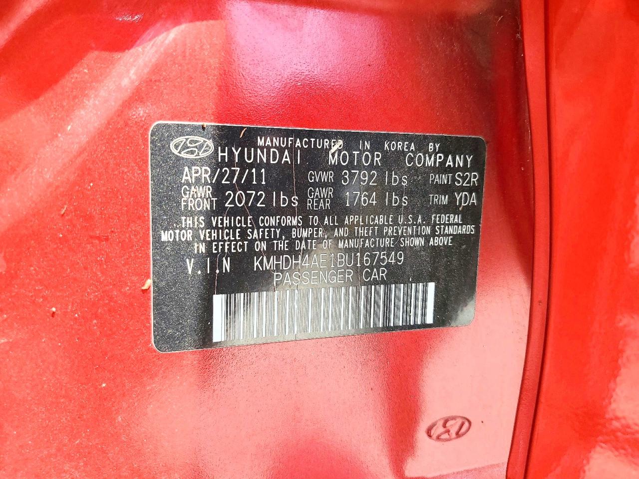 2011 Hyundai Elantra Limited Red vin: KMHDH4AE1BU167549