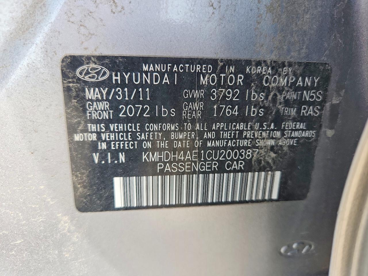 2012 Hyundai Elantra Gls Gray vin: KMHDH4AE1CU200387