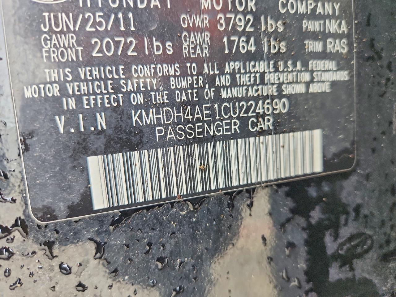 2012 Hyundai Elantra Gls Black vin: KMHDH4AE1CU224690
