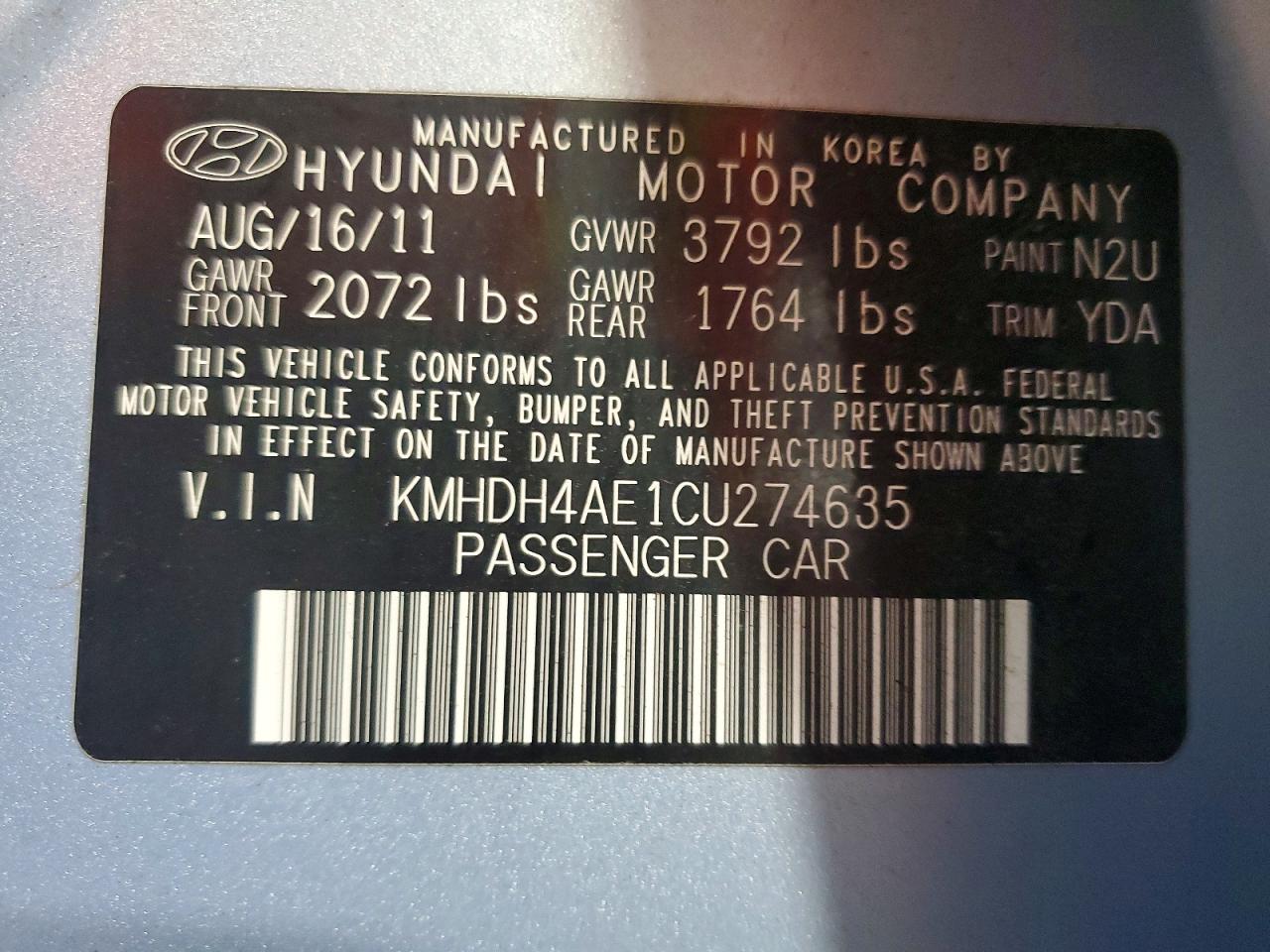 2012 Hyundai Elantra Gls Blue vin: KMHDH4AE1CU274635