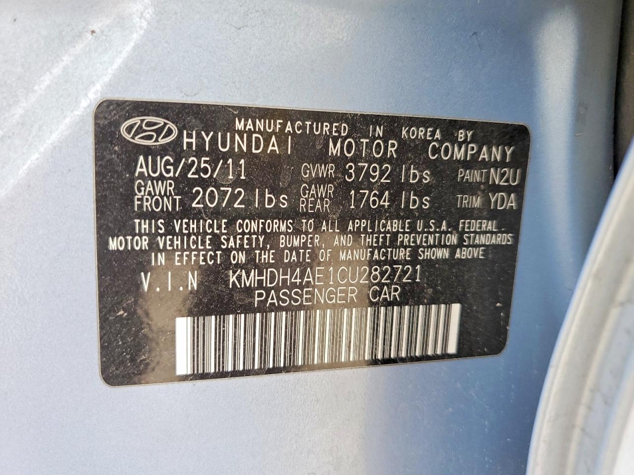2012 Hyundai Elantra Limited Blue vin: KMHDH4AE1CU282721