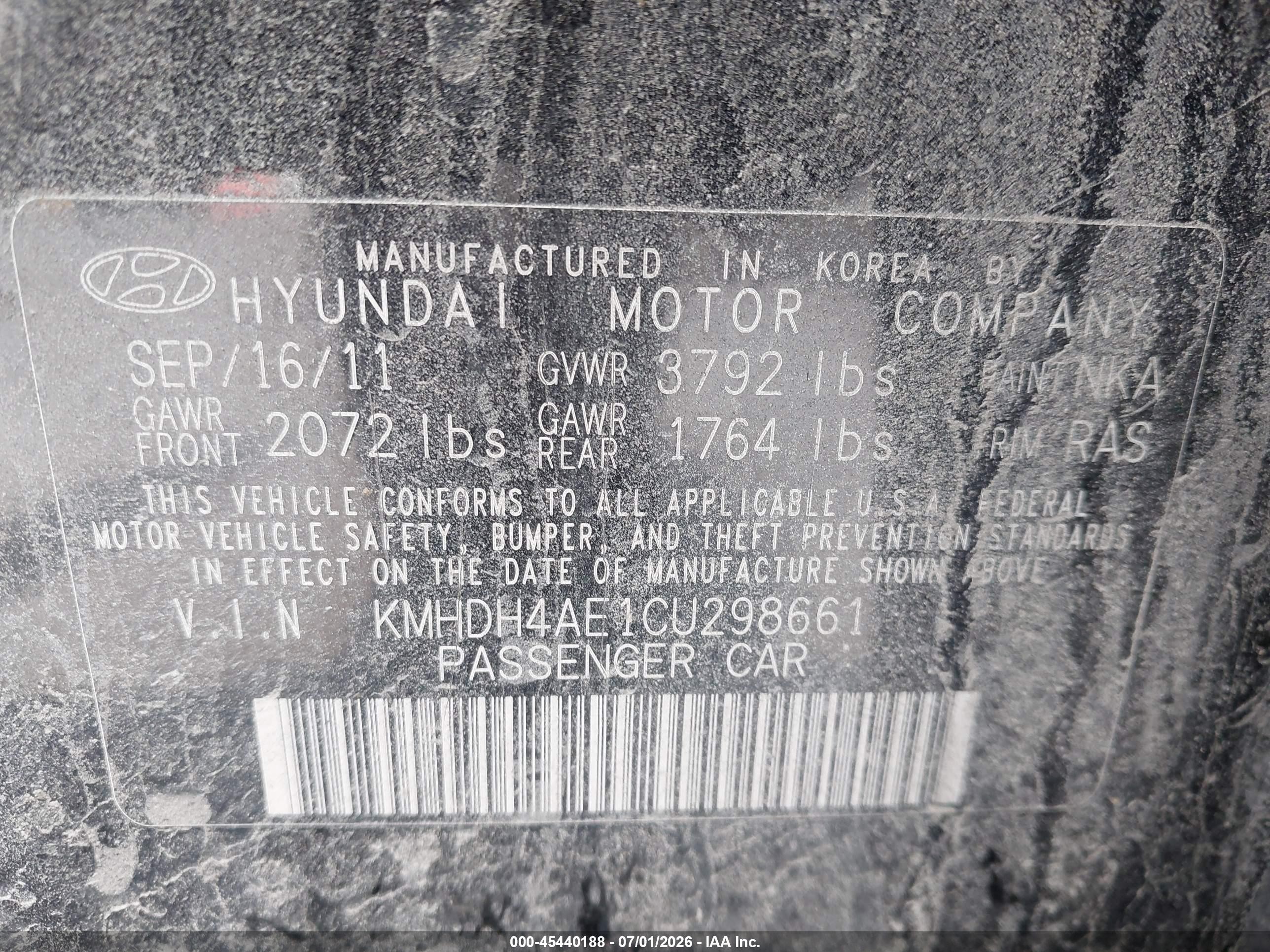 2012 Hyundai Elantra Limited (ulsan Plant) Black vin: KMHDH4AE1CU298661