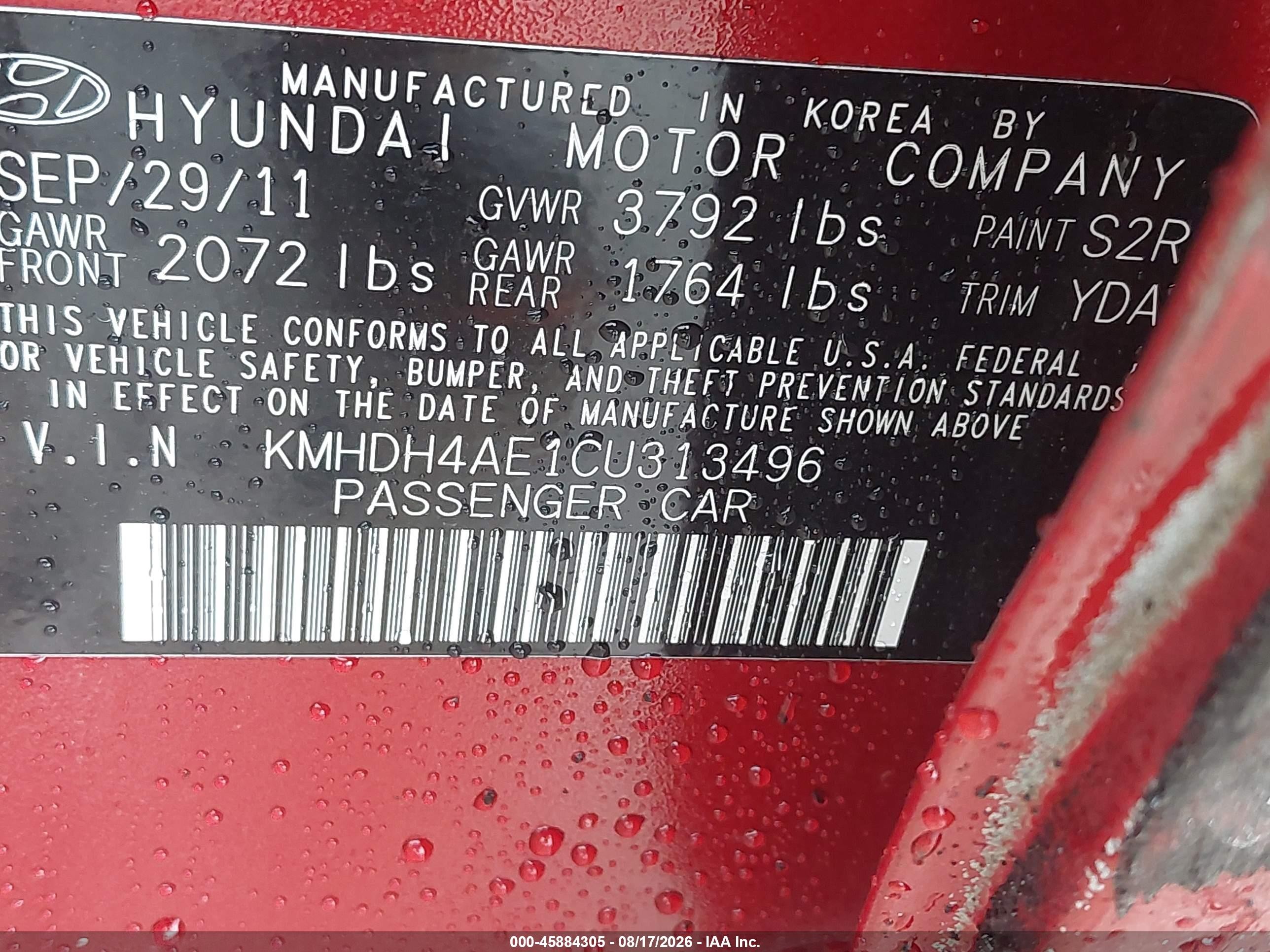 2012 Hyundai Elantra Gls (ulsan Plant) Red vin: KMHDH4AE1CU313496