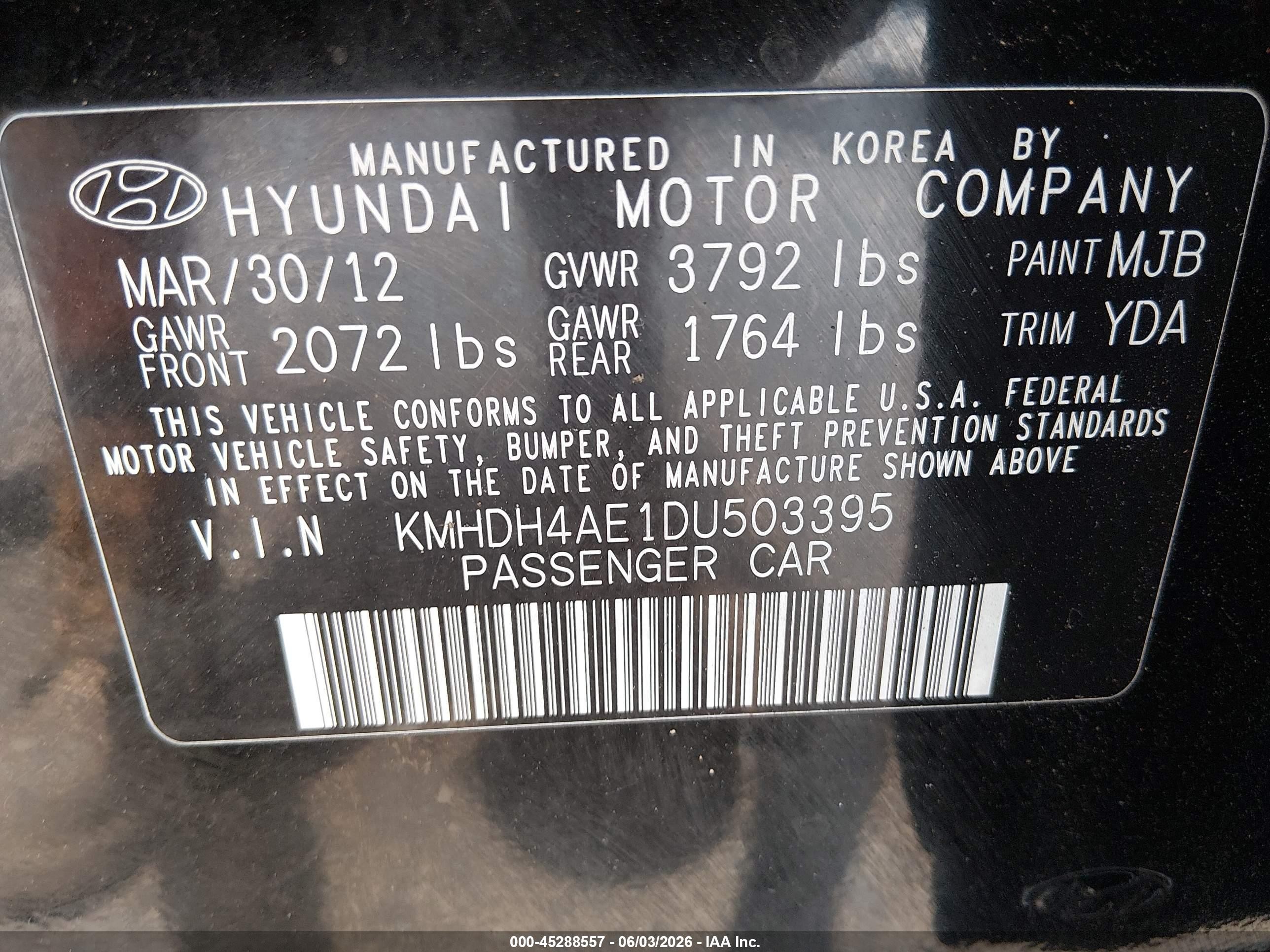 2013 Hyundai Elantra Limited Black vin: KMHDH4AE1DU503395