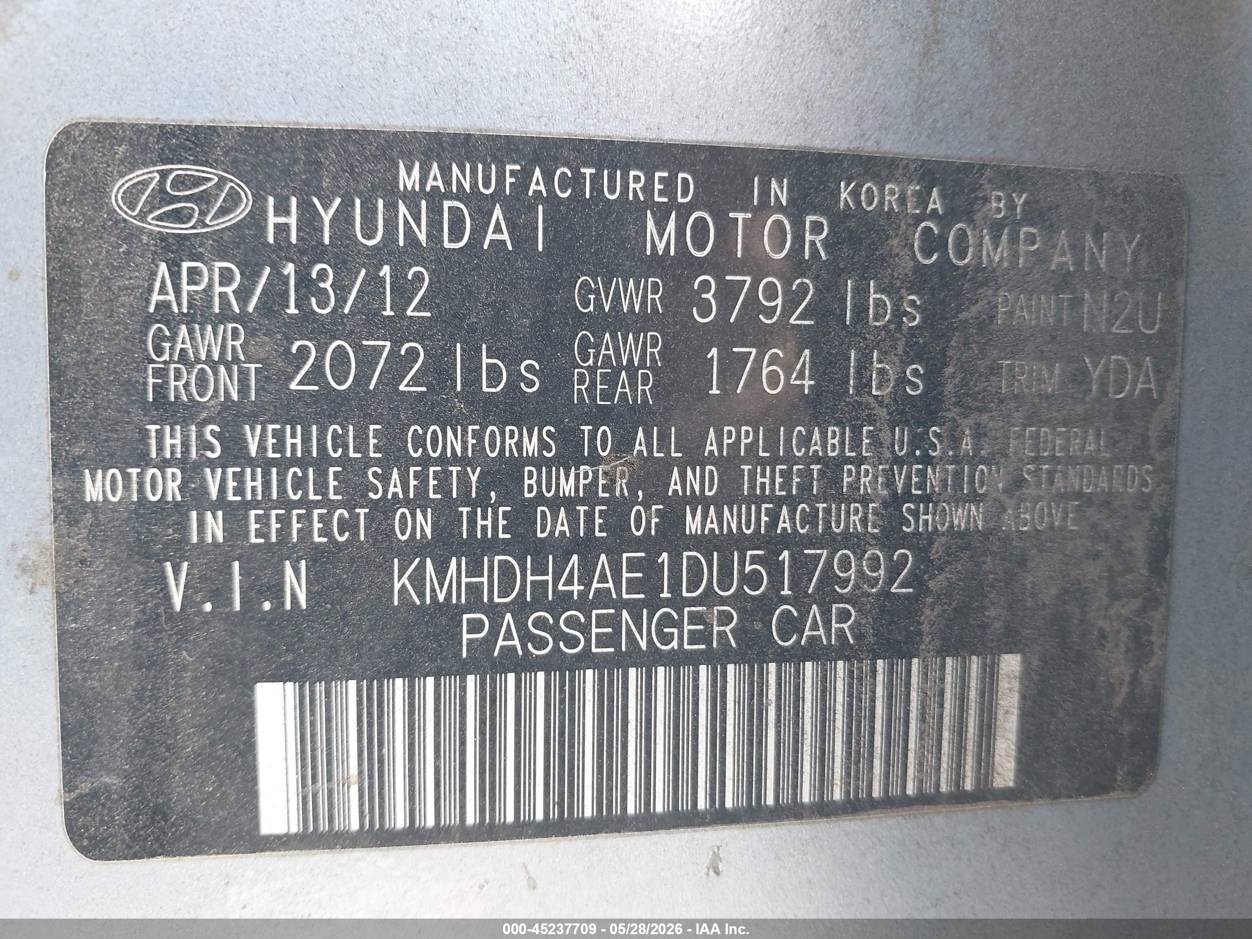 2013 Hyundai Elantra Limited Light Blue vin: KMHDH4AE1DU517992