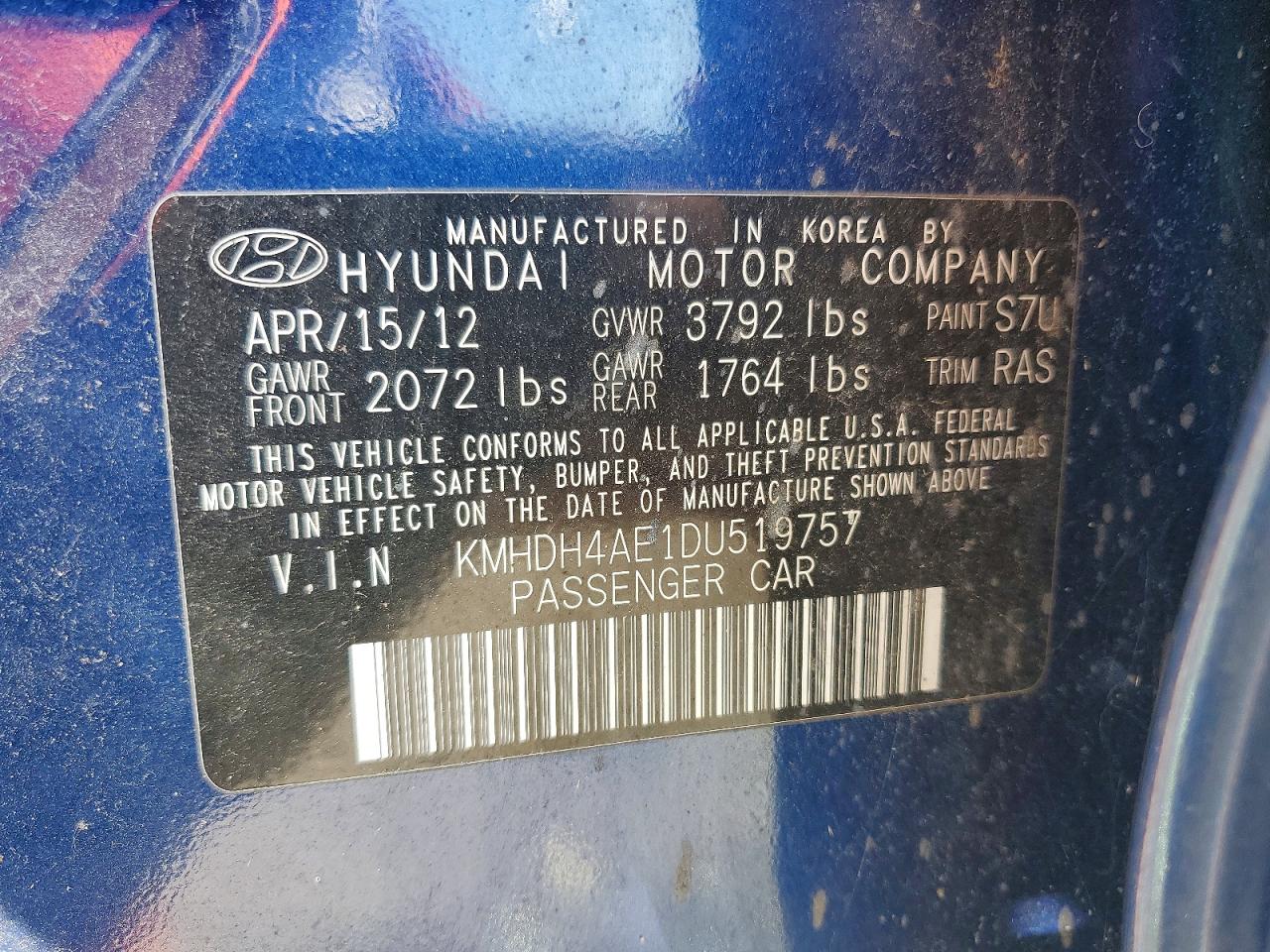 2013 Hyundai Elantra Gls Синий vin: KMHDH4AE1DU519757