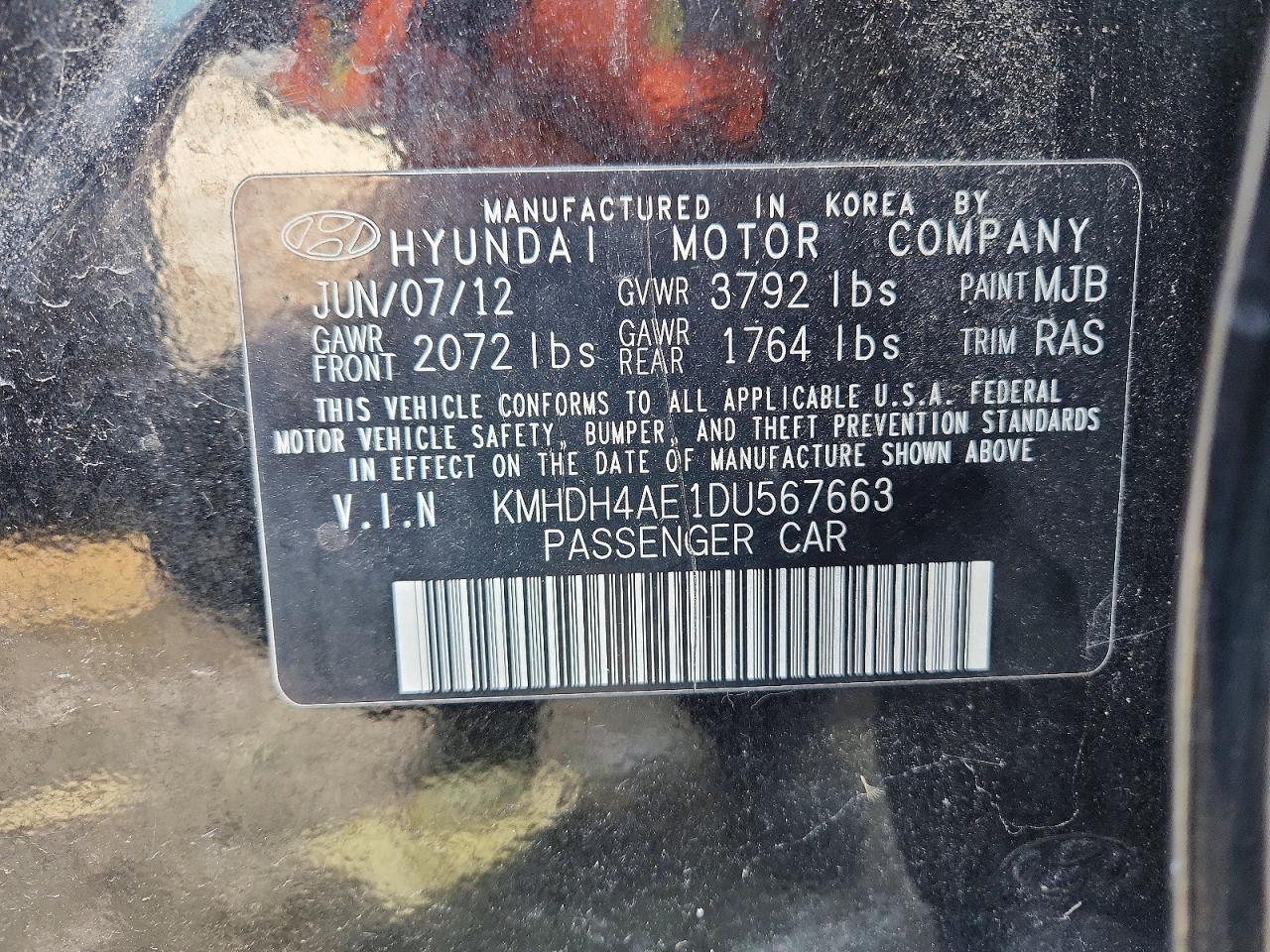 2013 Hyundai Elantra Gls Black vin: KMHDH4AE1DU567663