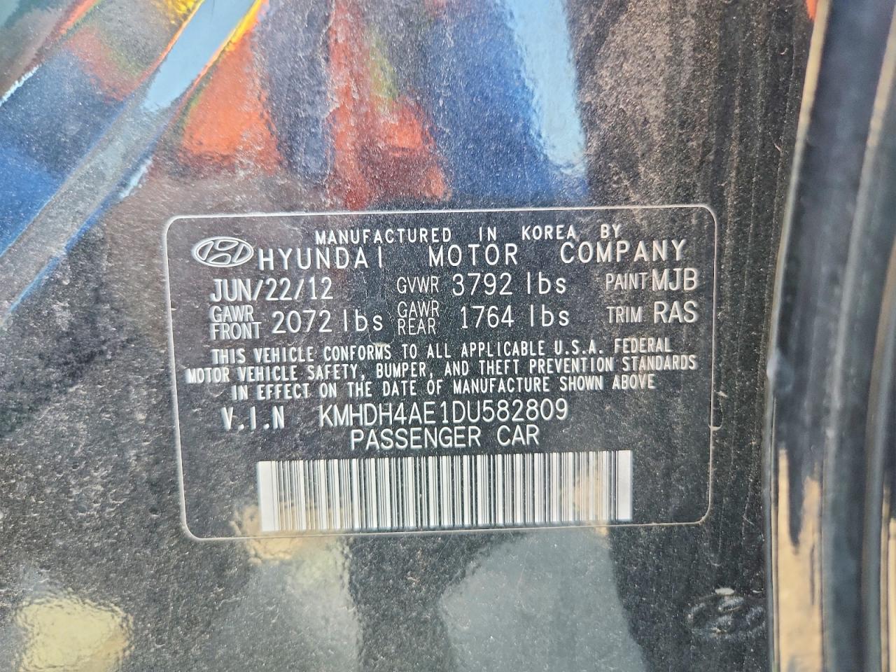2013 Hyundai Elantra Gls Black vin: KMHDH4AE1DU582809