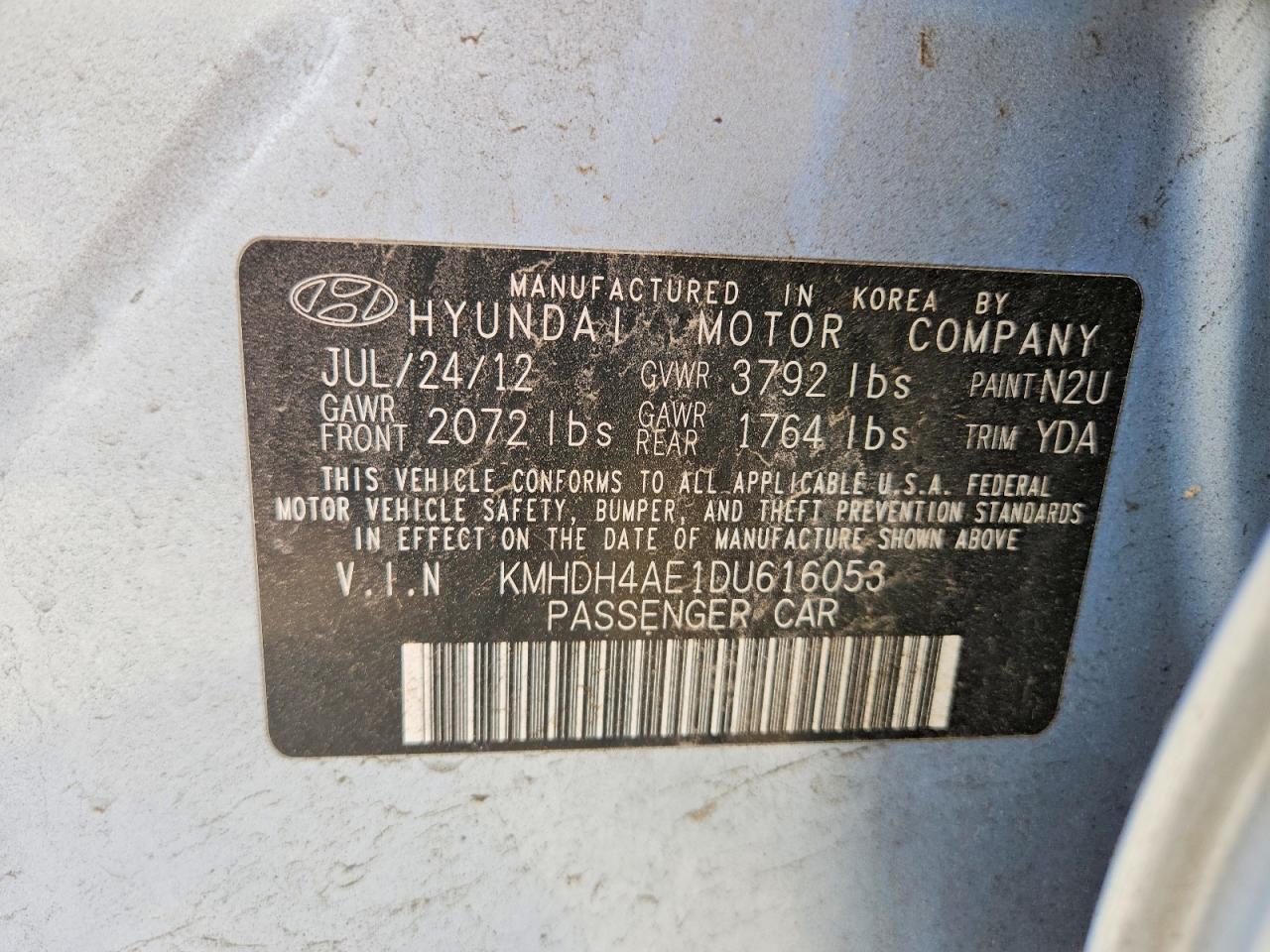 2013 Hyundai Elantra Gls Blue vin: KMHDH4AE1DU616053