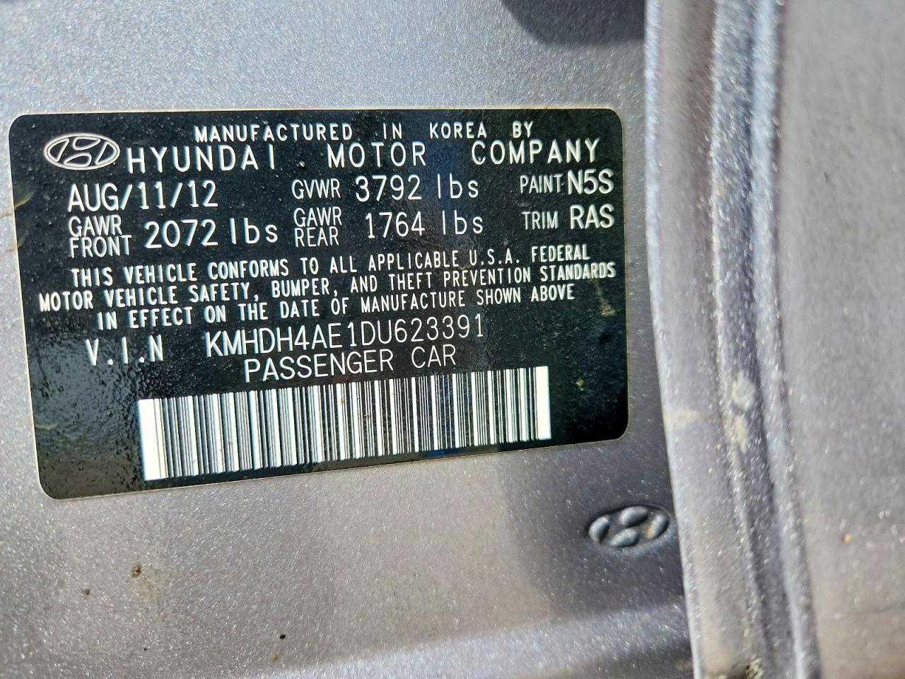 2013 Hyundai Elantra Gls Silver vin: KMHDH4AE1DU623391