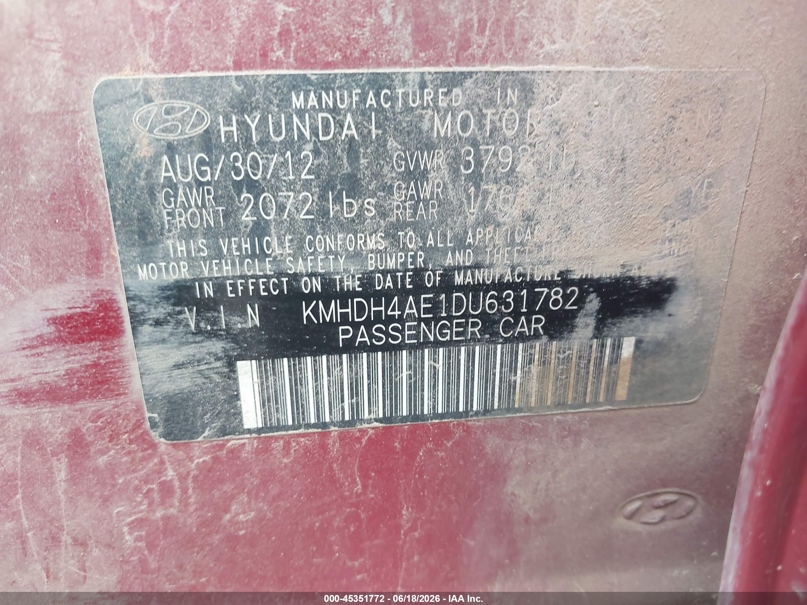 2013 Hyundai Elantra Gls Red vin: KMHDH4AE1DU631782