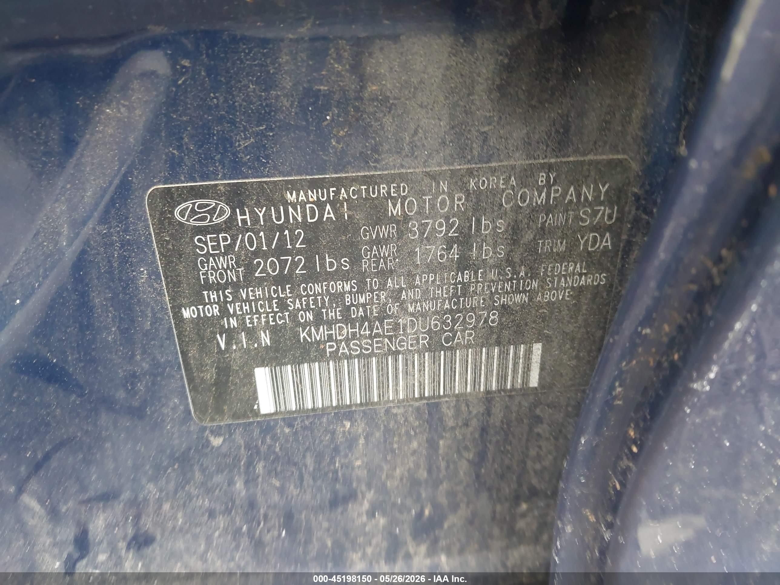 2013 Hyundai Elantra Gls Blue vin: KMHDH4AE1DU632978