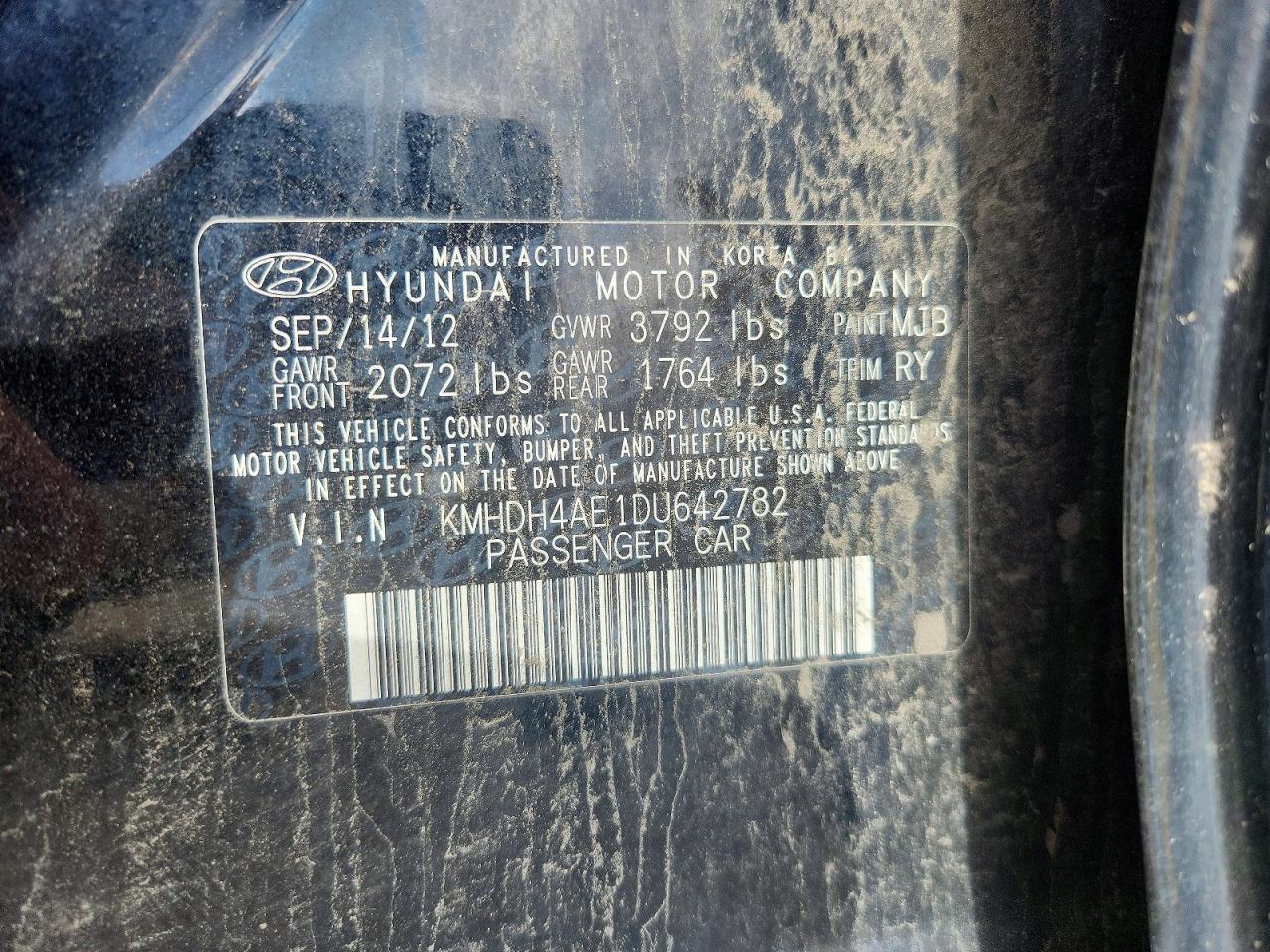 2013 Hyundai Elantra Limited Черный vin: KMHDH4AE1DU642782