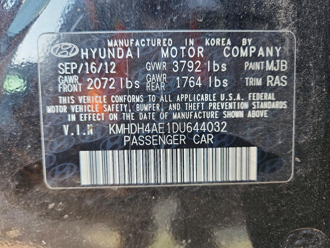 2013 Hyundai Elantra Gls Черный vin: KMHDH4AE1DU644032