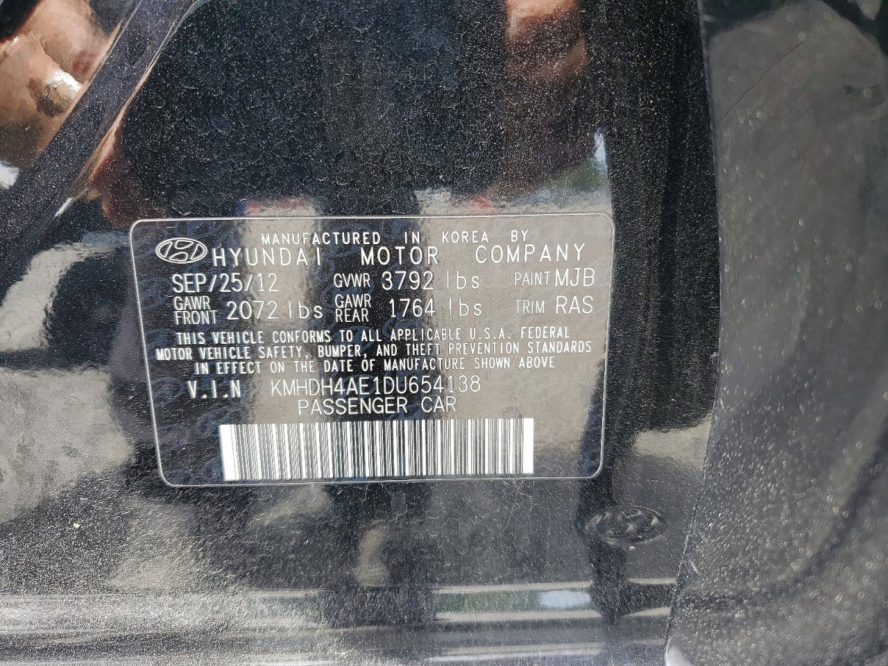 2013 Hyundai Elantra Gls Black vin: KMHDH4AE1DU654138