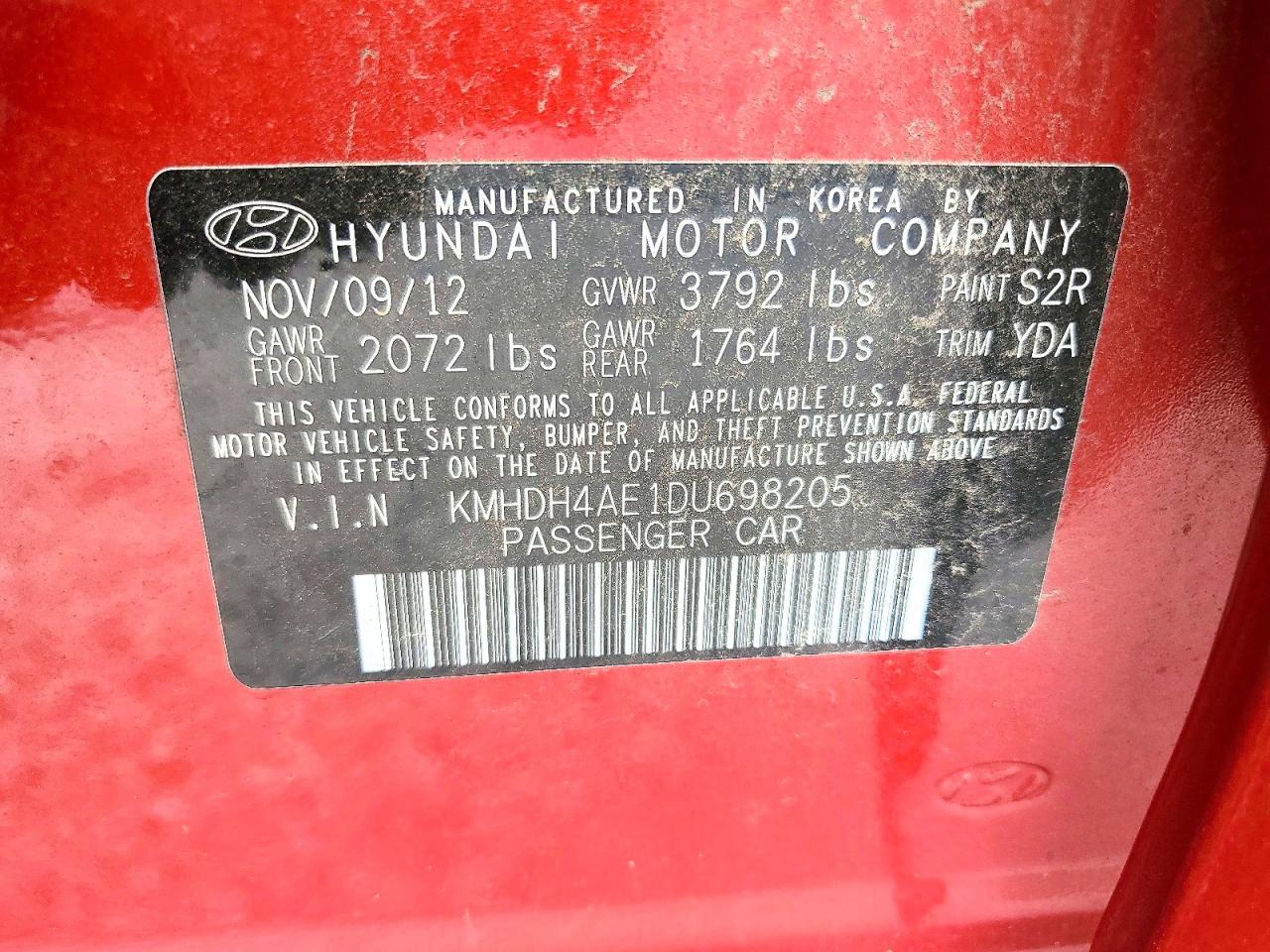 2013 Hyundai Elantra Limited Red vin: KMHDH4AE1DU698205