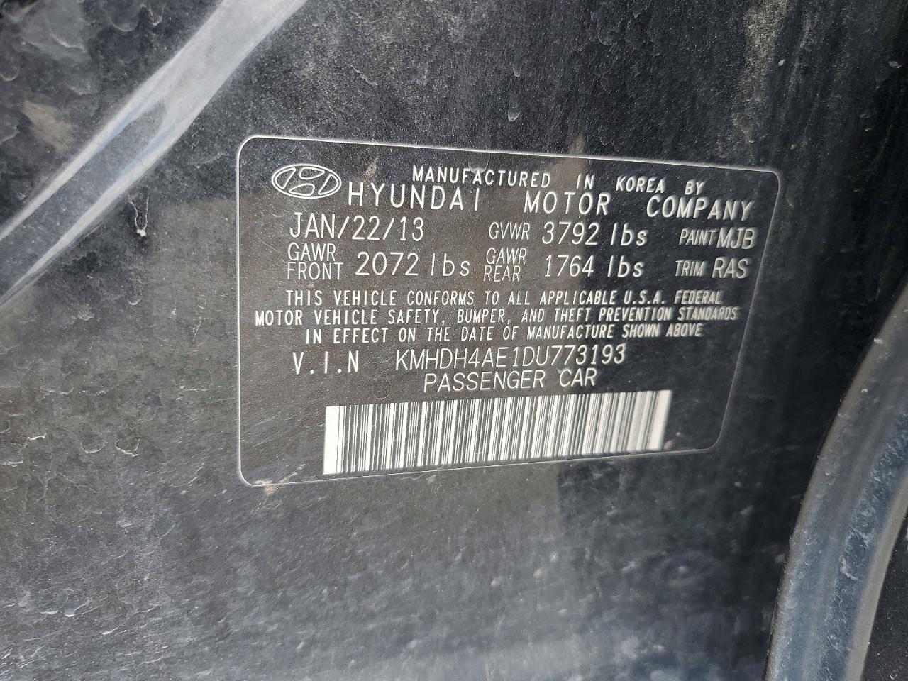 2013 Hyundai Elantra Gls Black vin: KMHDH4AE1DU773193
