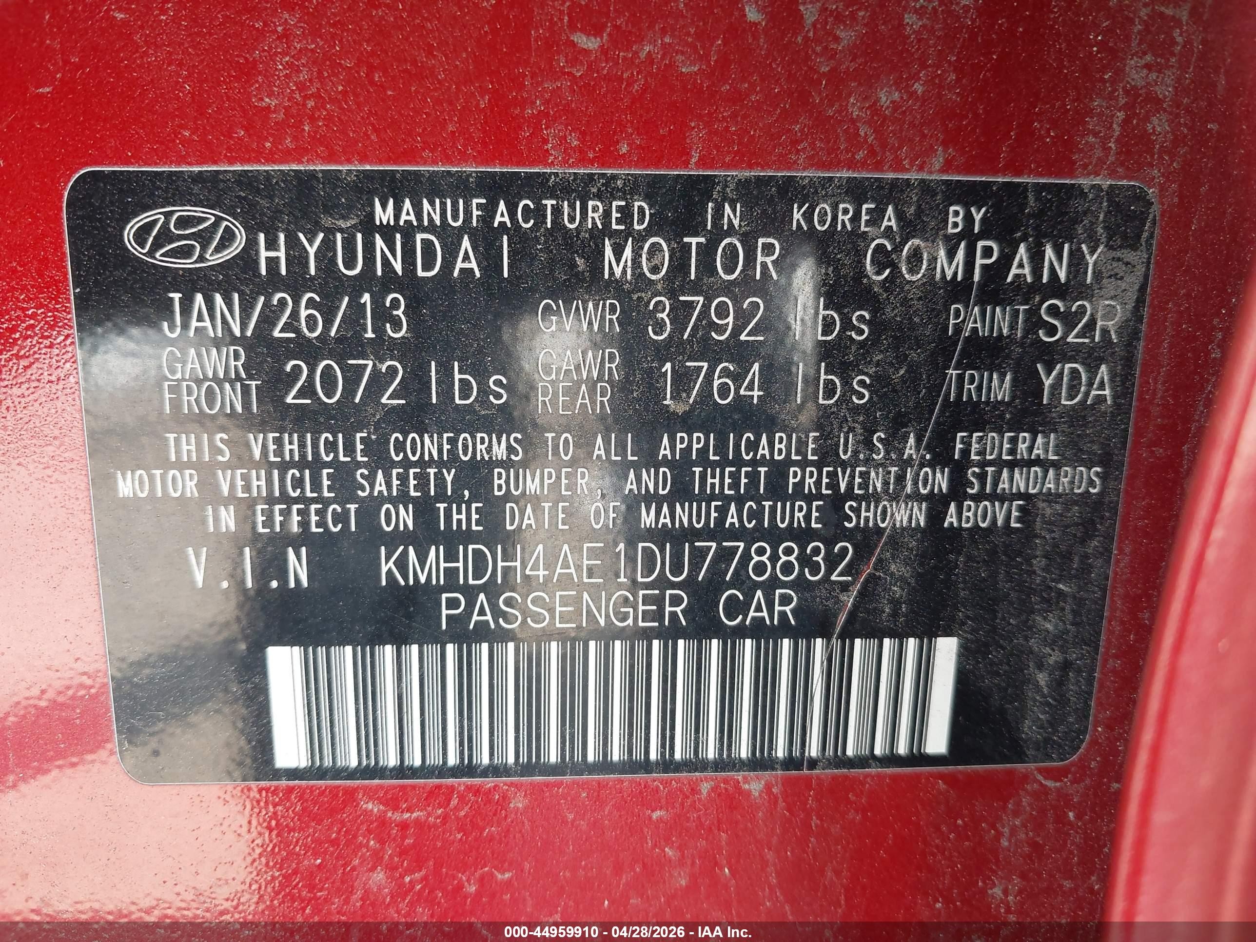 2013 Hyundai Elantra Gls Red vin: KMHDH4AE1DU778832