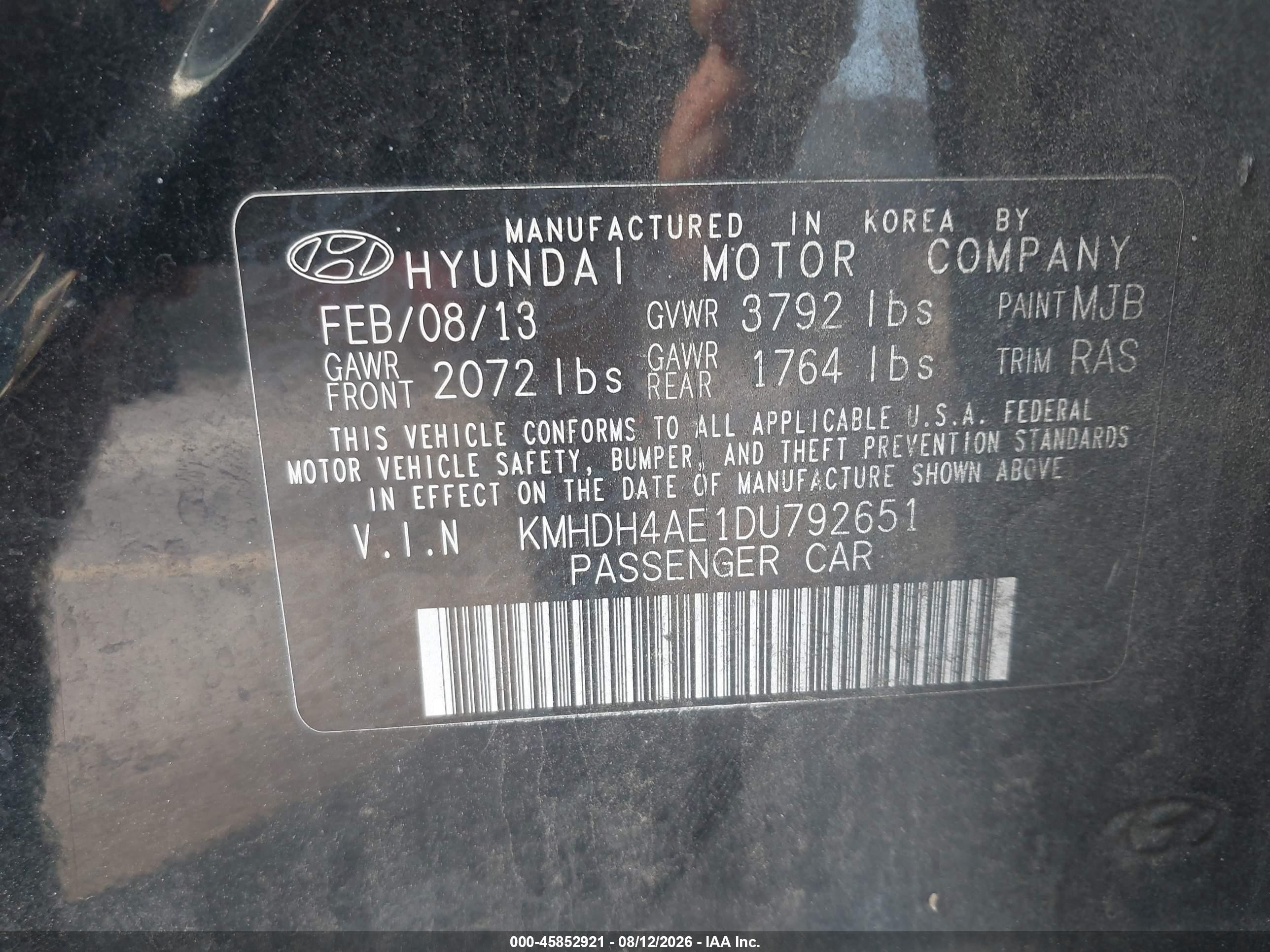 2013 Hyundai Elantra Gls Black vin: KMHDH4AE1DU792651