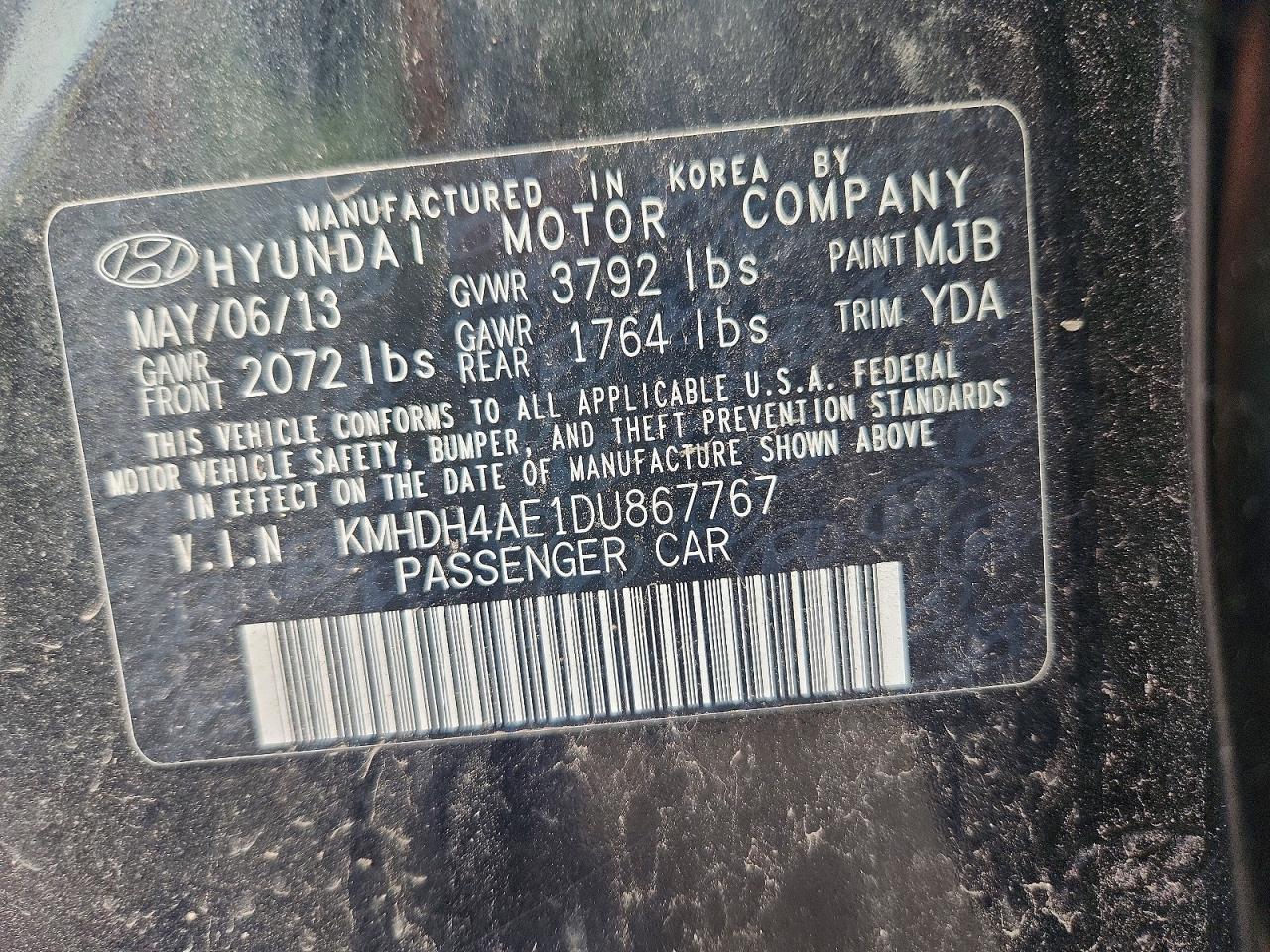 2013 Hyundai Elantra Gls Black vin: KMHDH4AE1DU867767