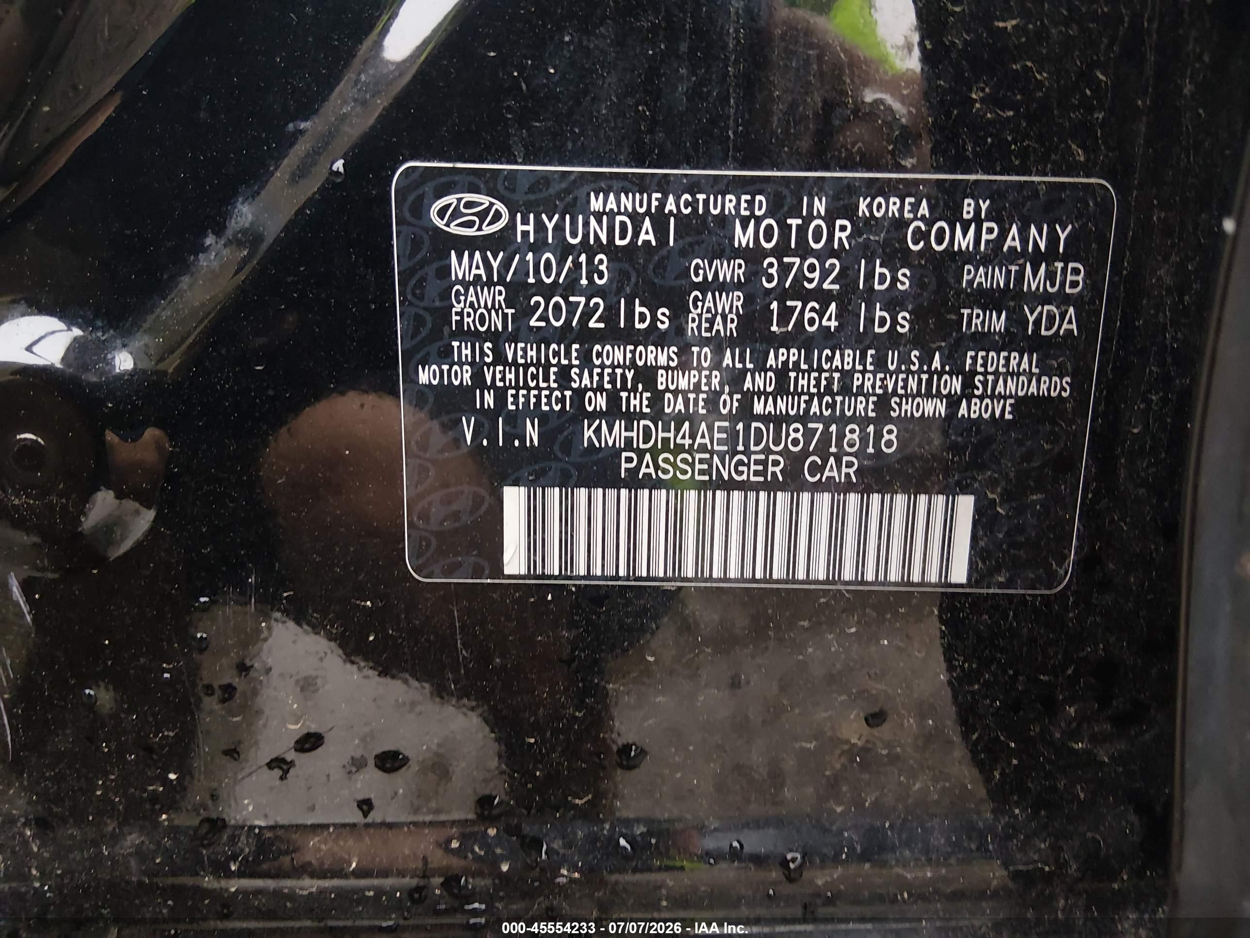 2013 Hyundai Elantra Limited Black vin: KMHDH4AE1DU871818