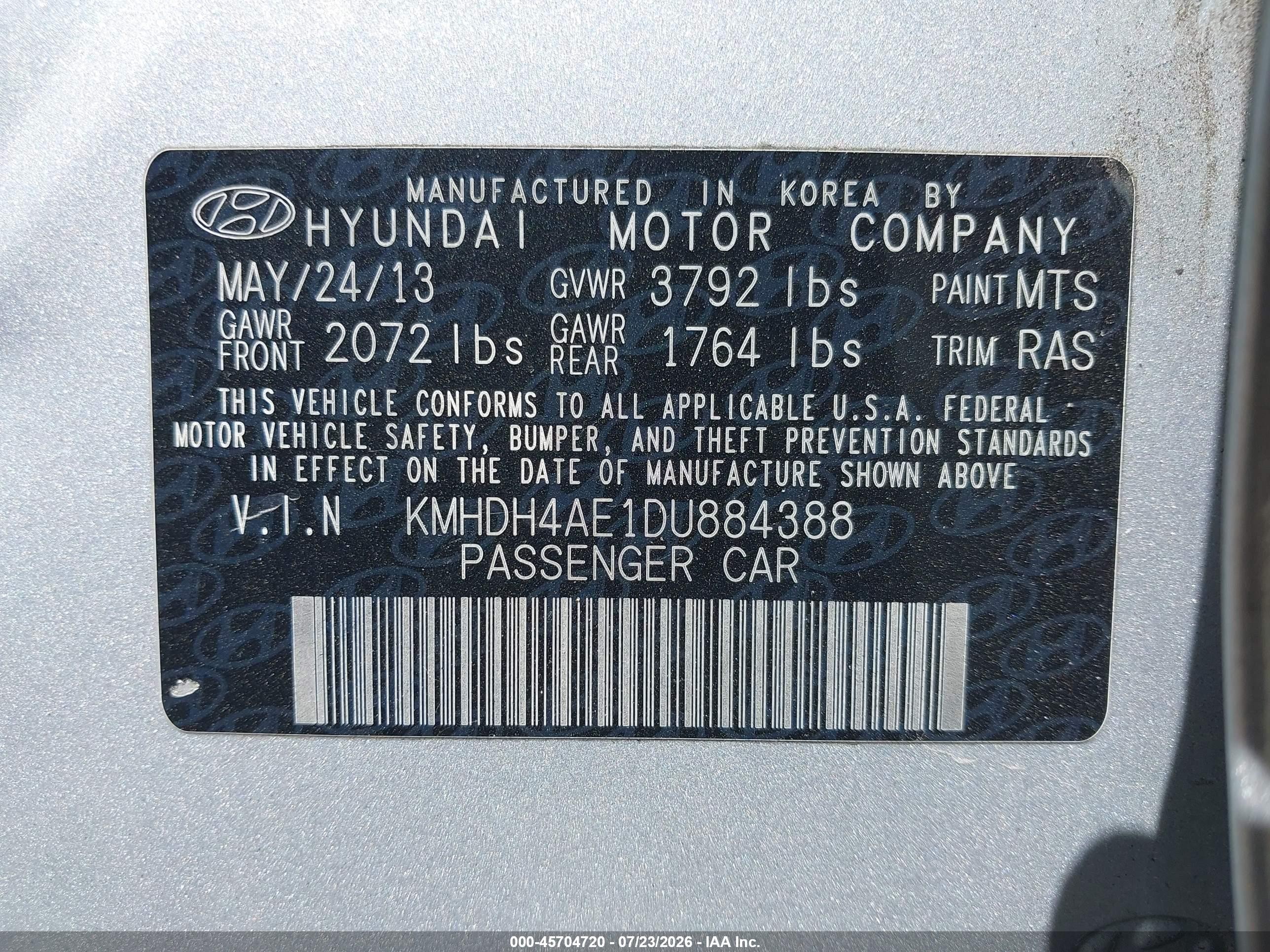 2013 Hyundai Elantra Gls Silver vin: KMHDH4AE1DU884388