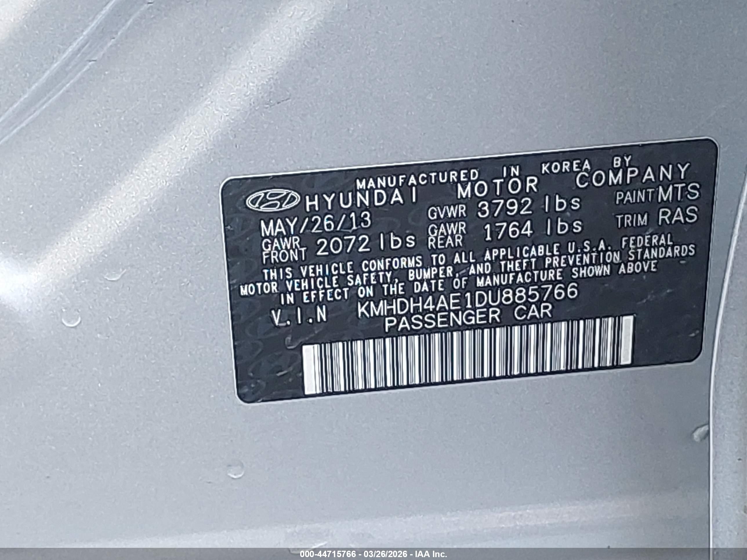 2013 Hyundai Elantra Gls (ulsan Plant) Silver vin: KMHDH4AE1DU885766