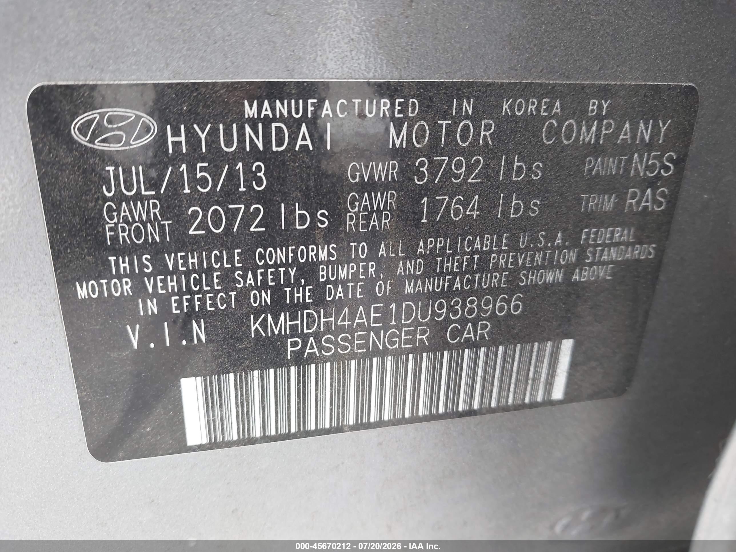 2013 Hyundai Elantra Gls Gray vin: KMHDH4AE1DU938966