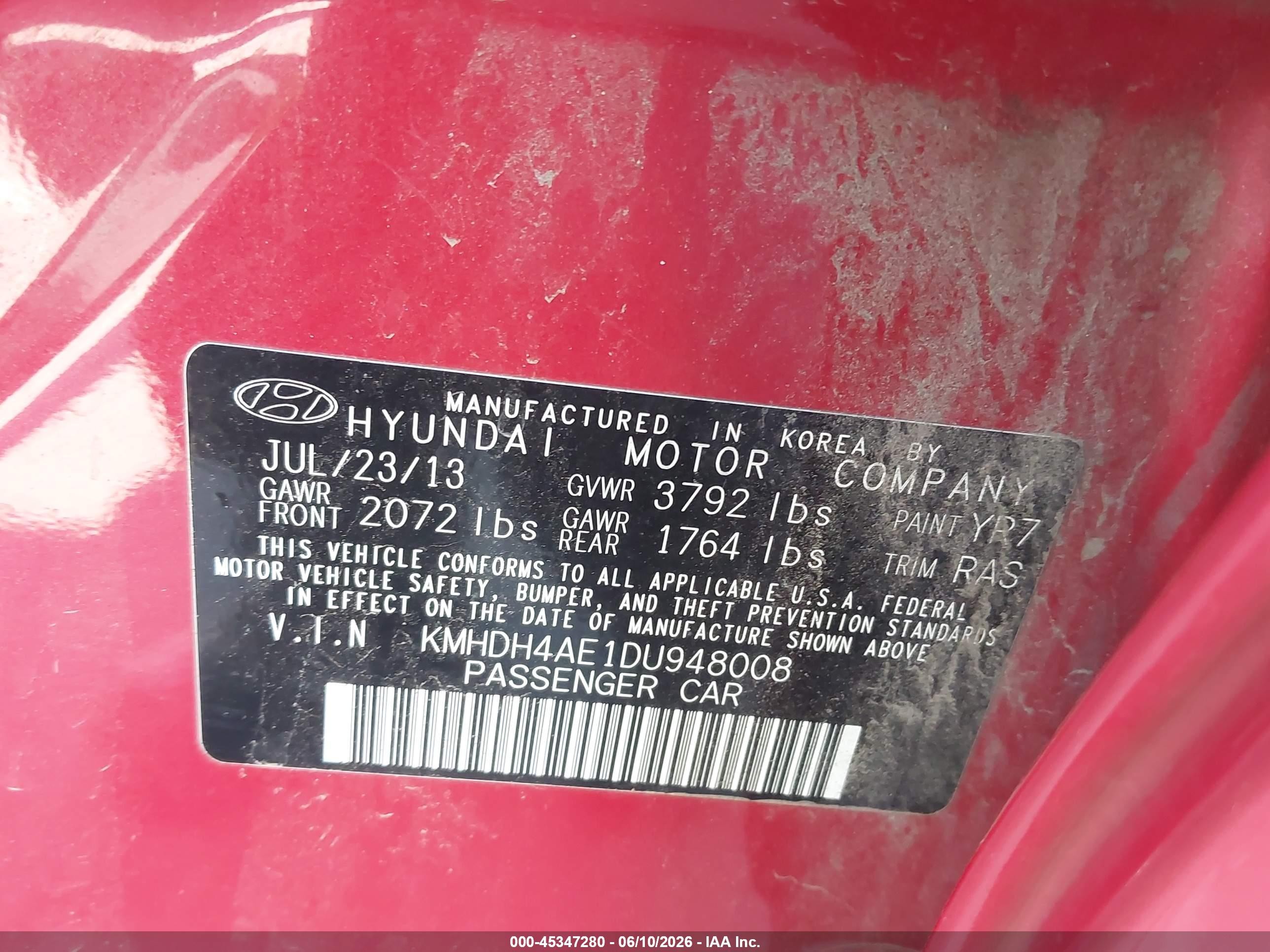 2013 Hyundai Elantra Gls Red vin: KMHDH4AE1DU948008
