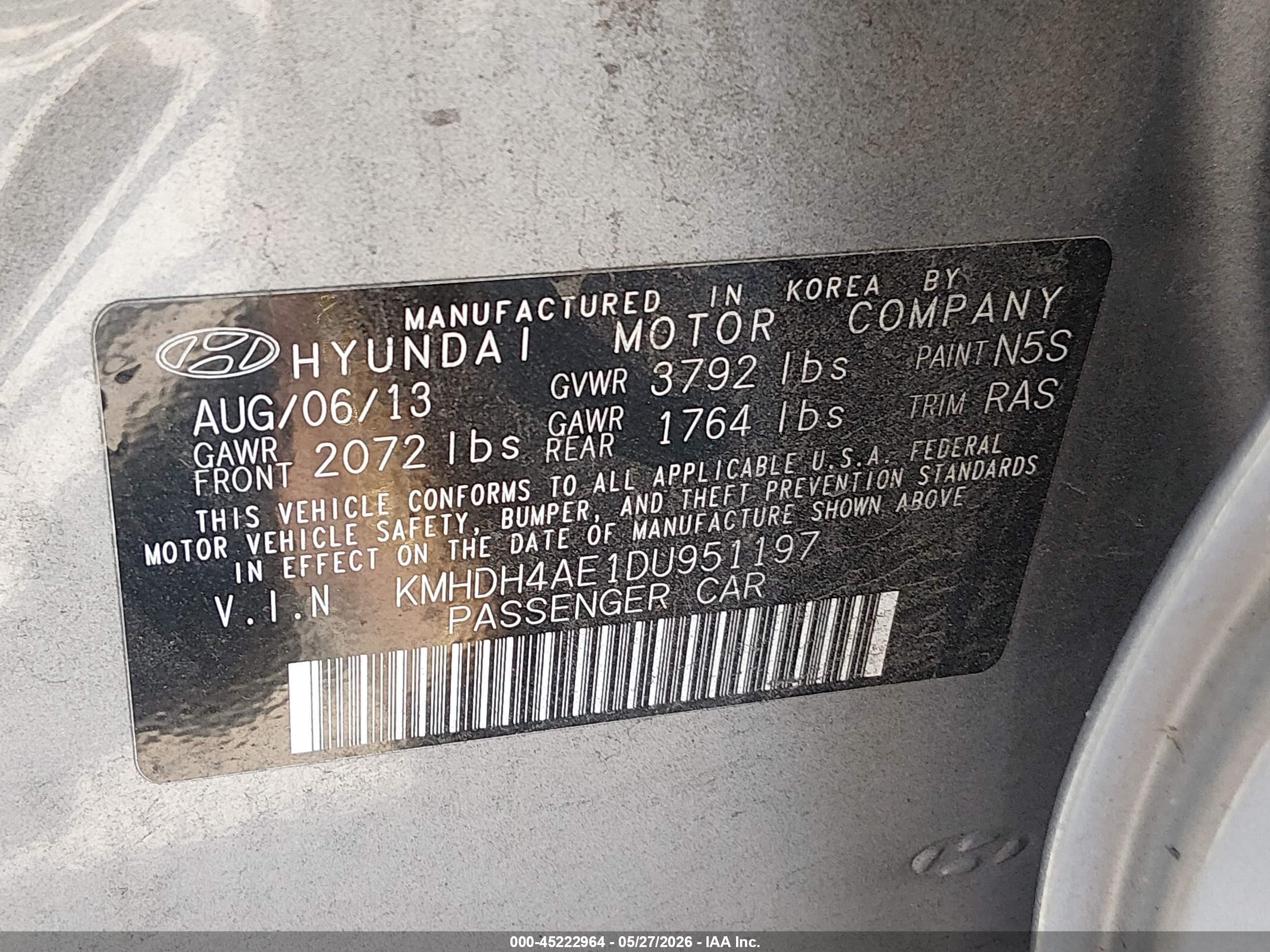 2013 Hyundai Elantra Gls Серебряный vin: KMHDH4AE1DU951197