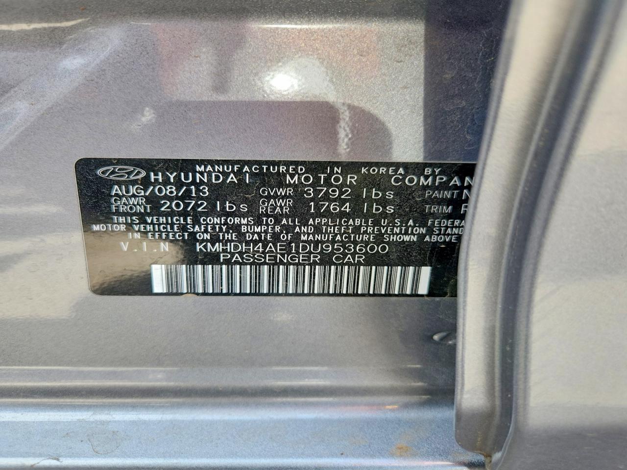 2013 Hyundai Elantra Gls Gray vin: KMHDH4AE1DU953600
