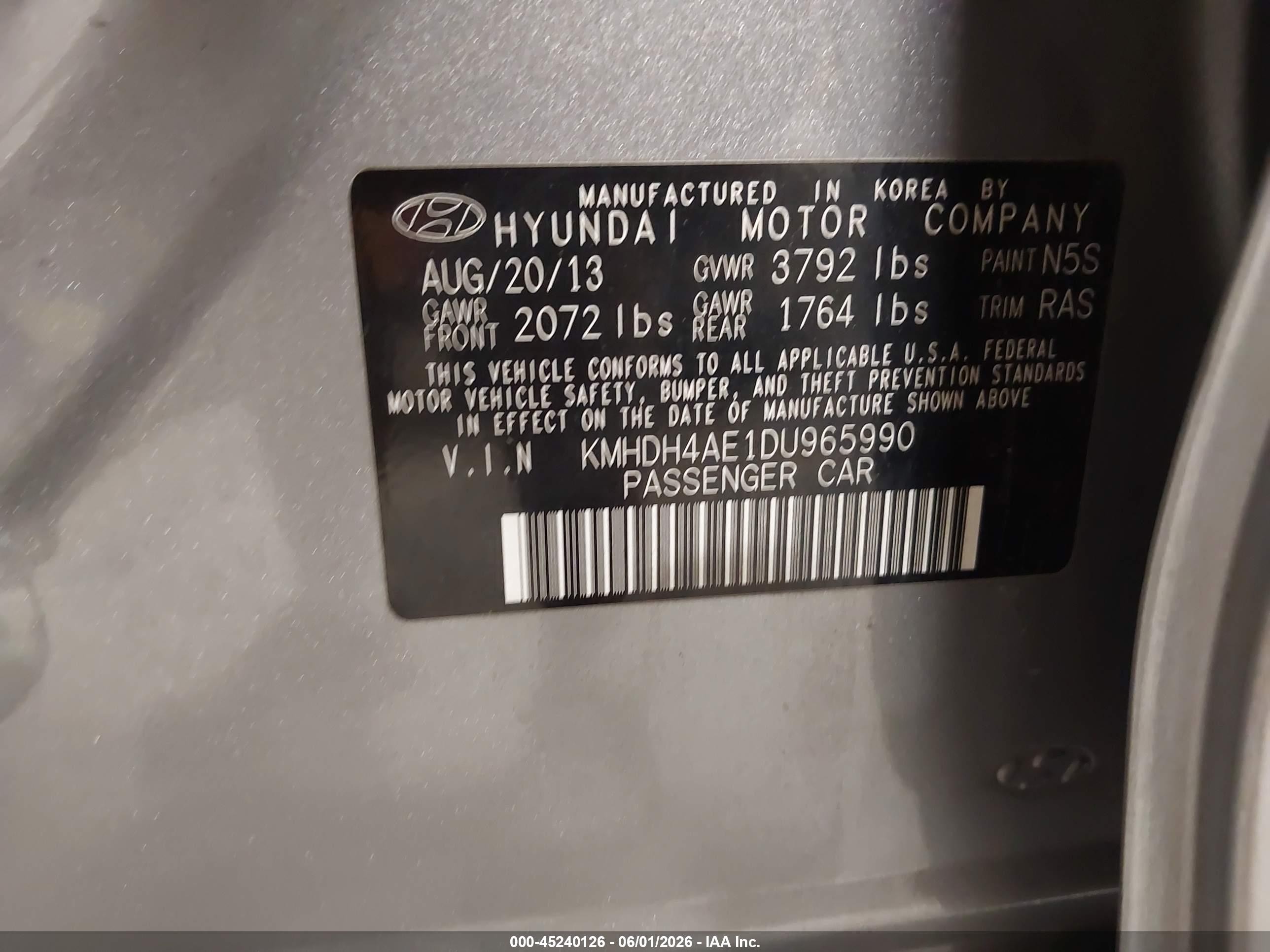 2013 Hyundai Elantra Gls Gray vin: KMHDH4AE1DU965990