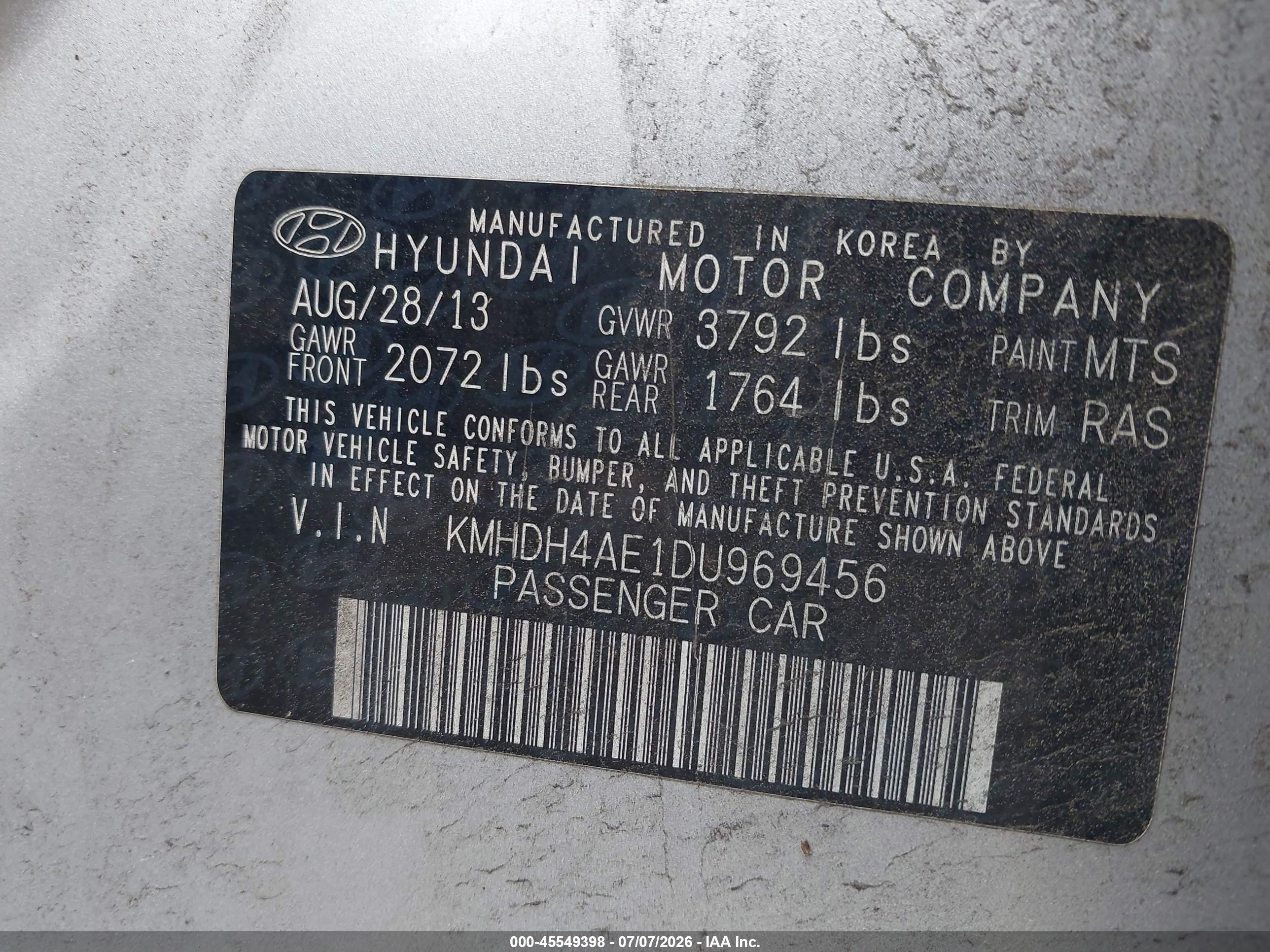 2013 Hyundai Elantra Gls Silver vin: KMHDH4AE1DU969456