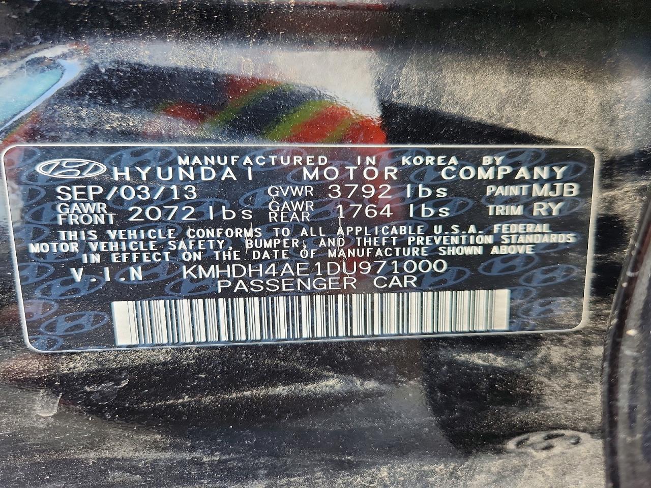 2013 Hyundai Elantra Limited Black vin: KMHDH4AE1DU971000