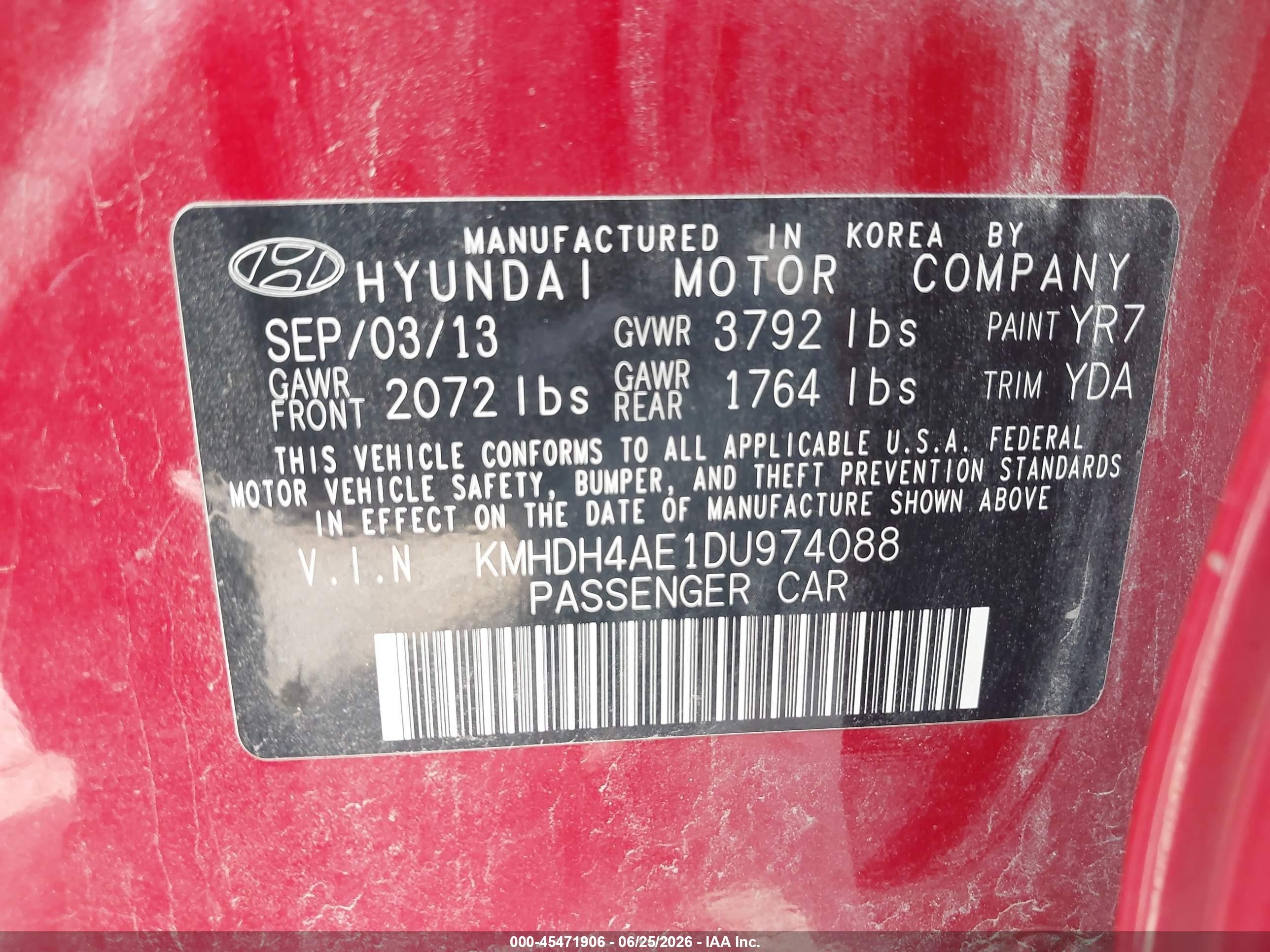 2013 Hyundai Elantra Limited Red vin: KMHDH4AE1DU974088