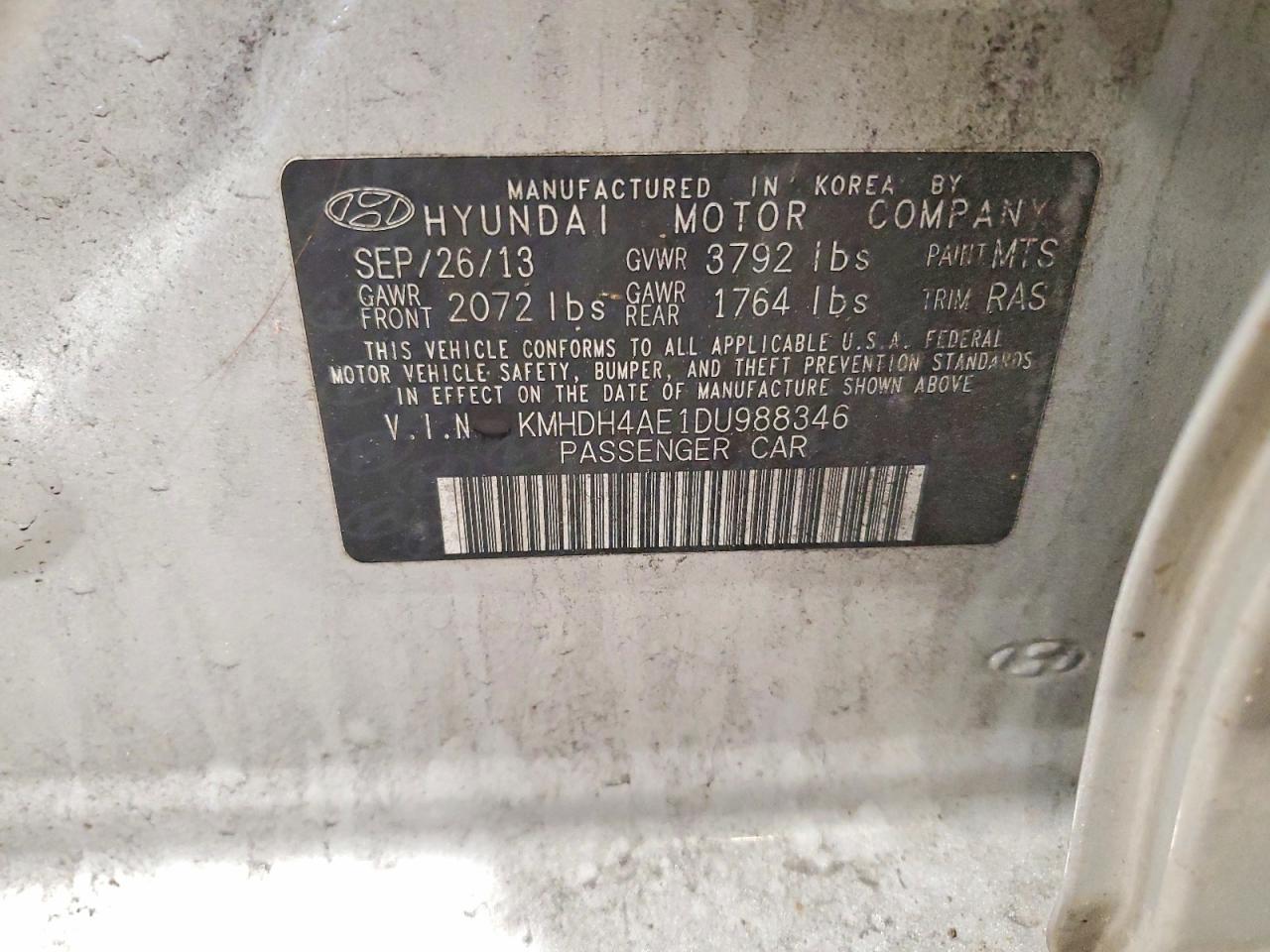 2013 Hyundai Elantra Gls Серебряный vin: KMHDH4AE1DU988346