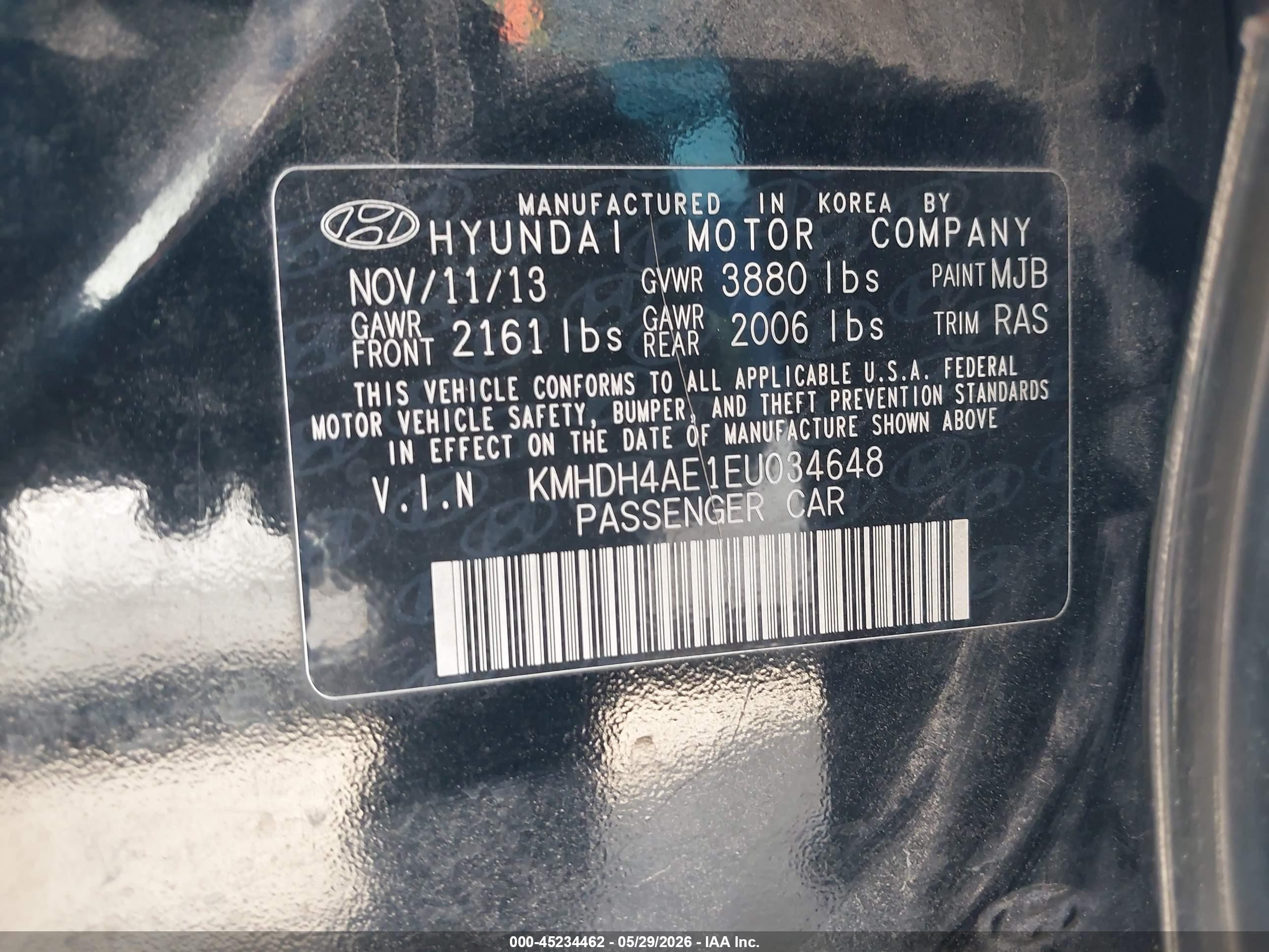 2014 Hyundai Elantra Limited Black vin: KMHDH4AE1EU034648