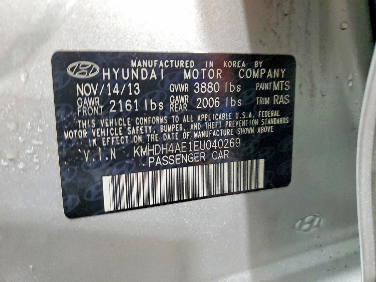 2014 Hyundai Elantra Se Silver vin: KMHDH4AE1EU040269