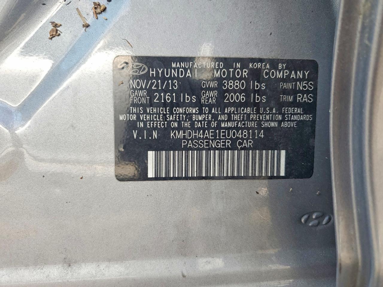2014 Hyundai Elantra Se Silver vin: KMHDH4AE1EU048114