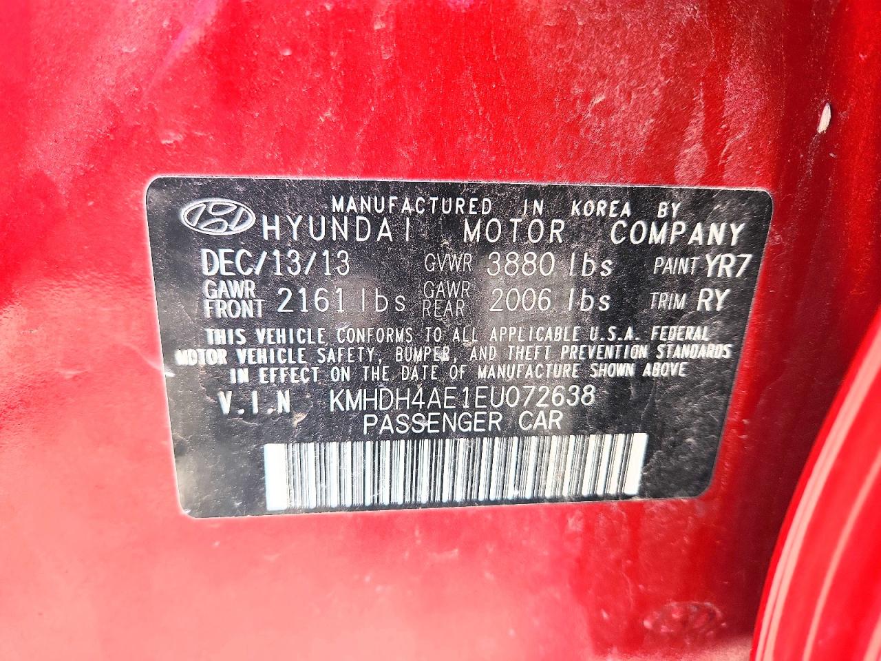 2014 Hyundai Elantra Limited Red vin: KMHDH4AE1EU072638