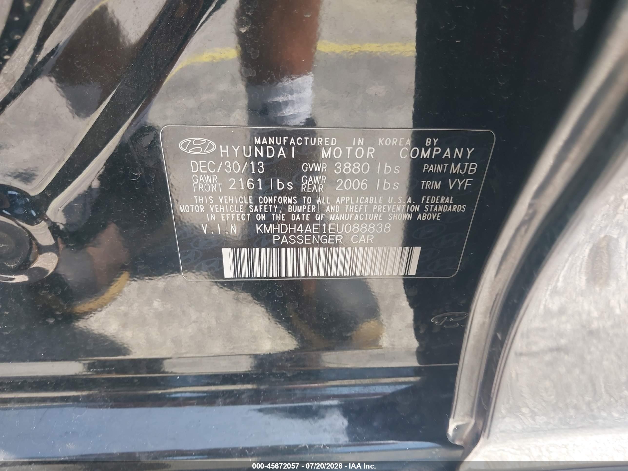 2014 Hyundai Elantra Se Black vin: KMHDH4AE1EU088838