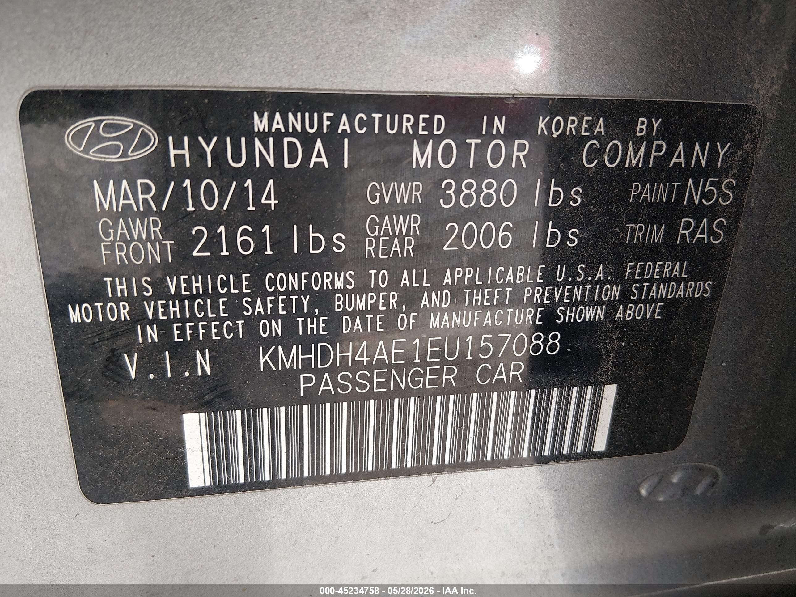 2014 Hyundai Elantra Se Silver vin: KMHDH4AE1EU157088