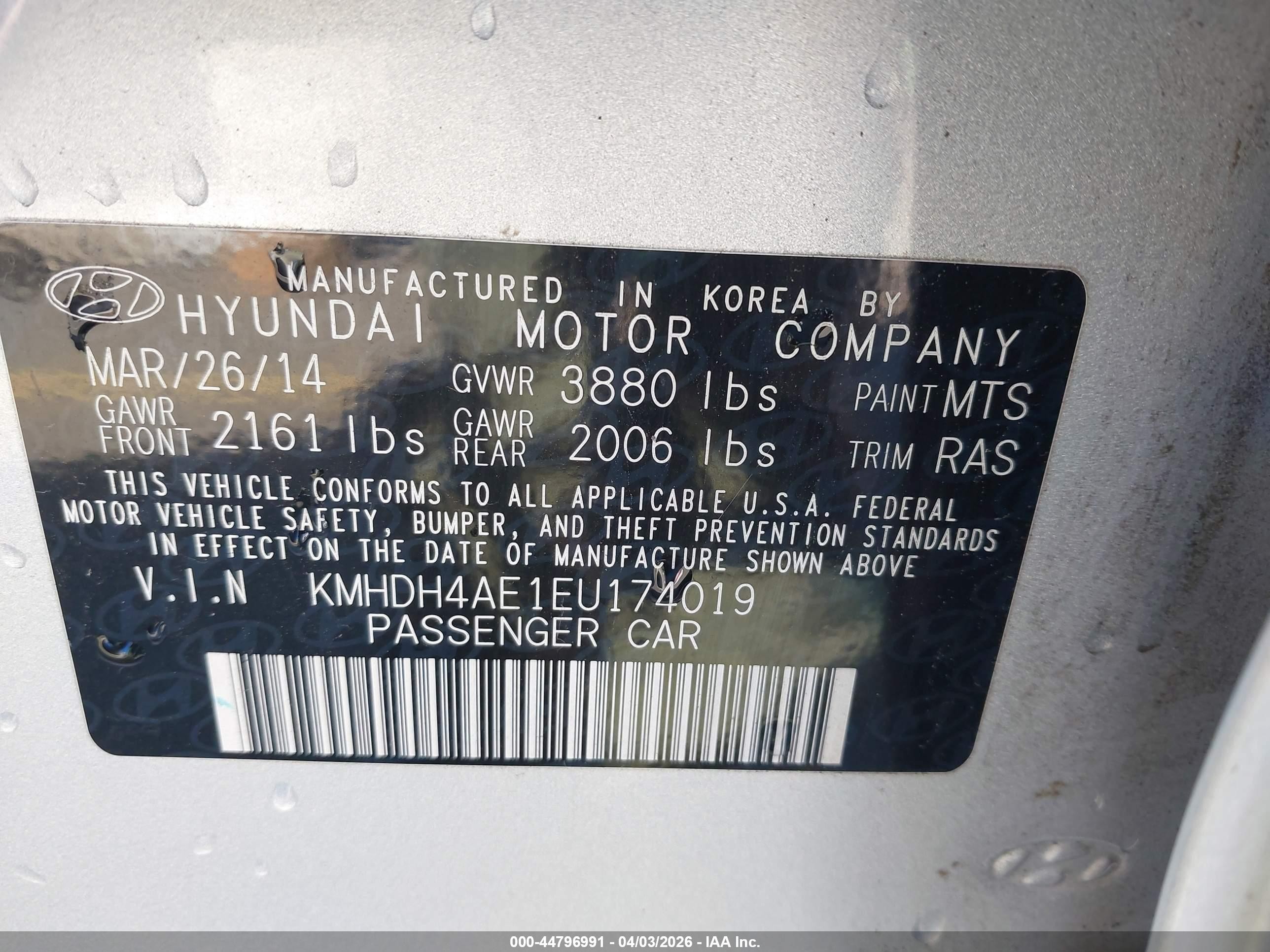 2014 Hyundai Elantra Se Silver vin: KMHDH4AE1EU174019