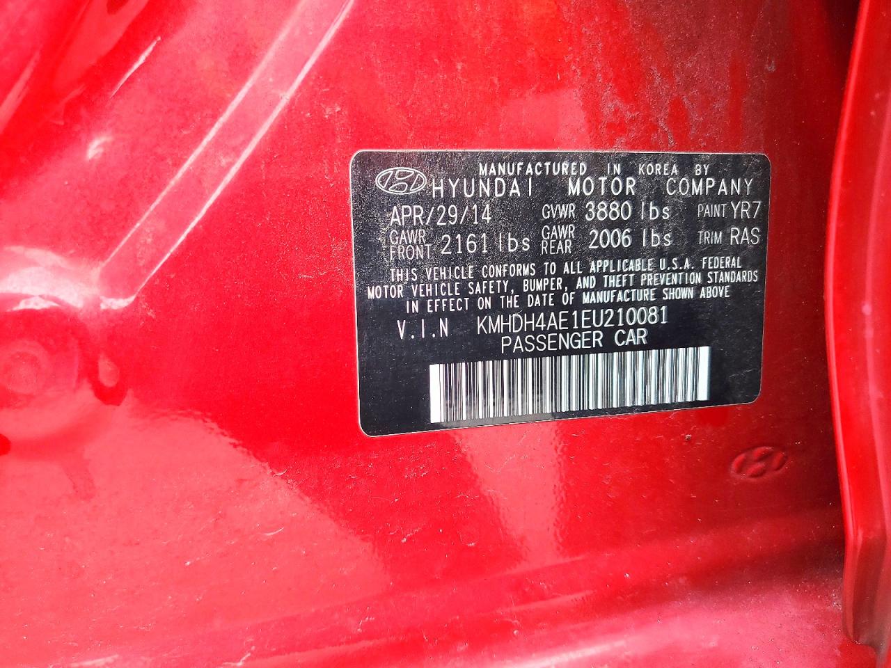 2014 Hyundai Elantra Se Red vin: KMHDH4AE1EU210081