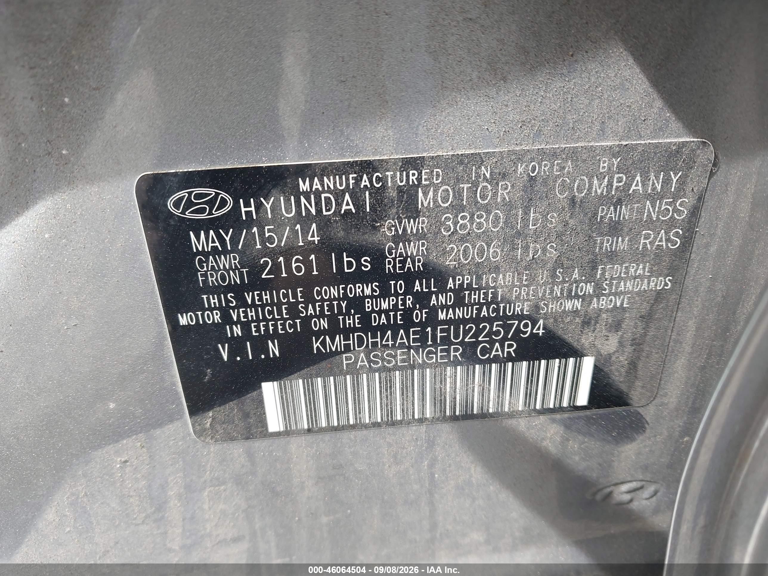 2015 Hyundai Elantra Se Silver vin: KMHDH4AE1FU225794