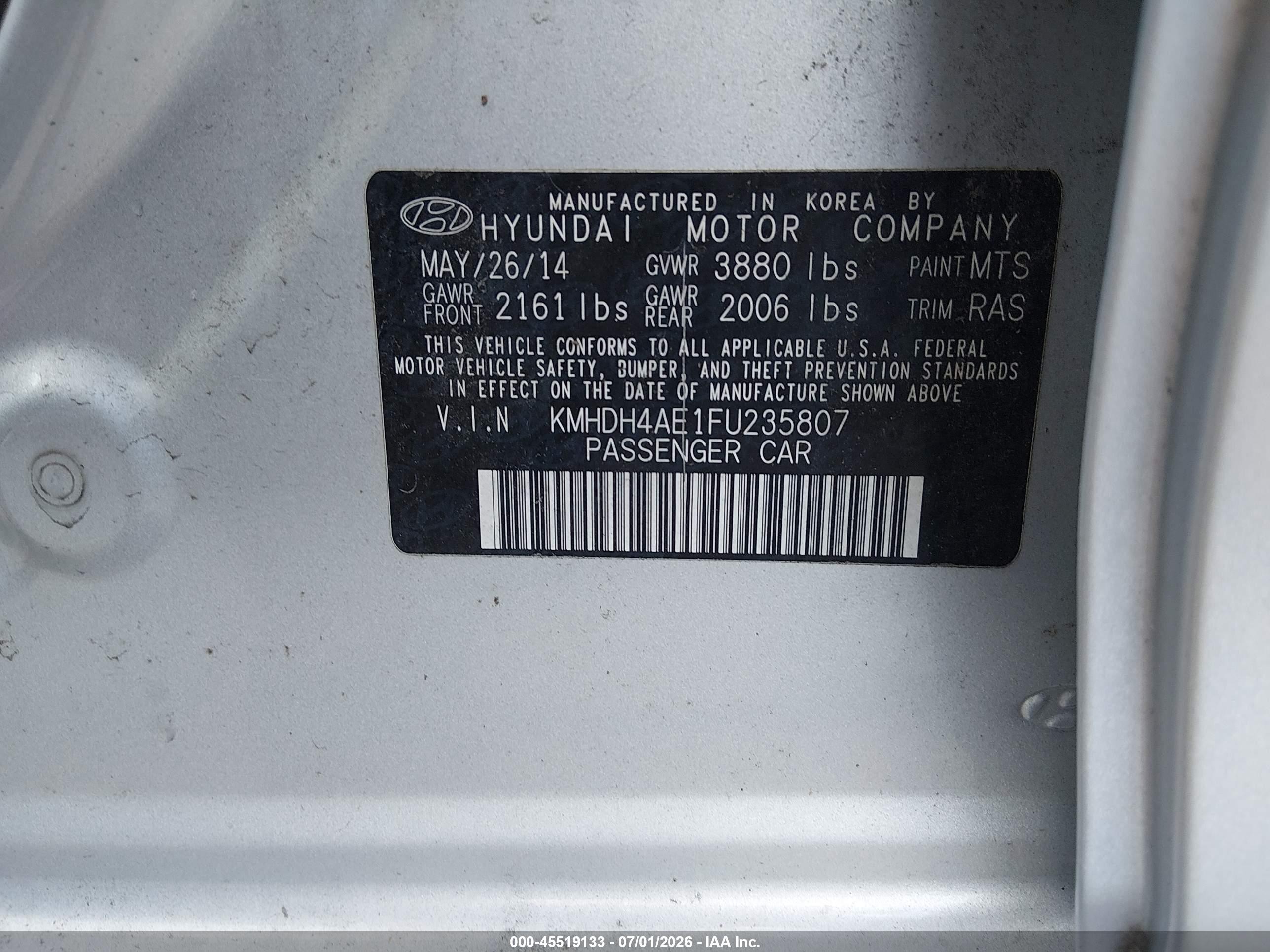 2015 Hyundai Elantra Se Silver vin: KMHDH4AE1FU235807